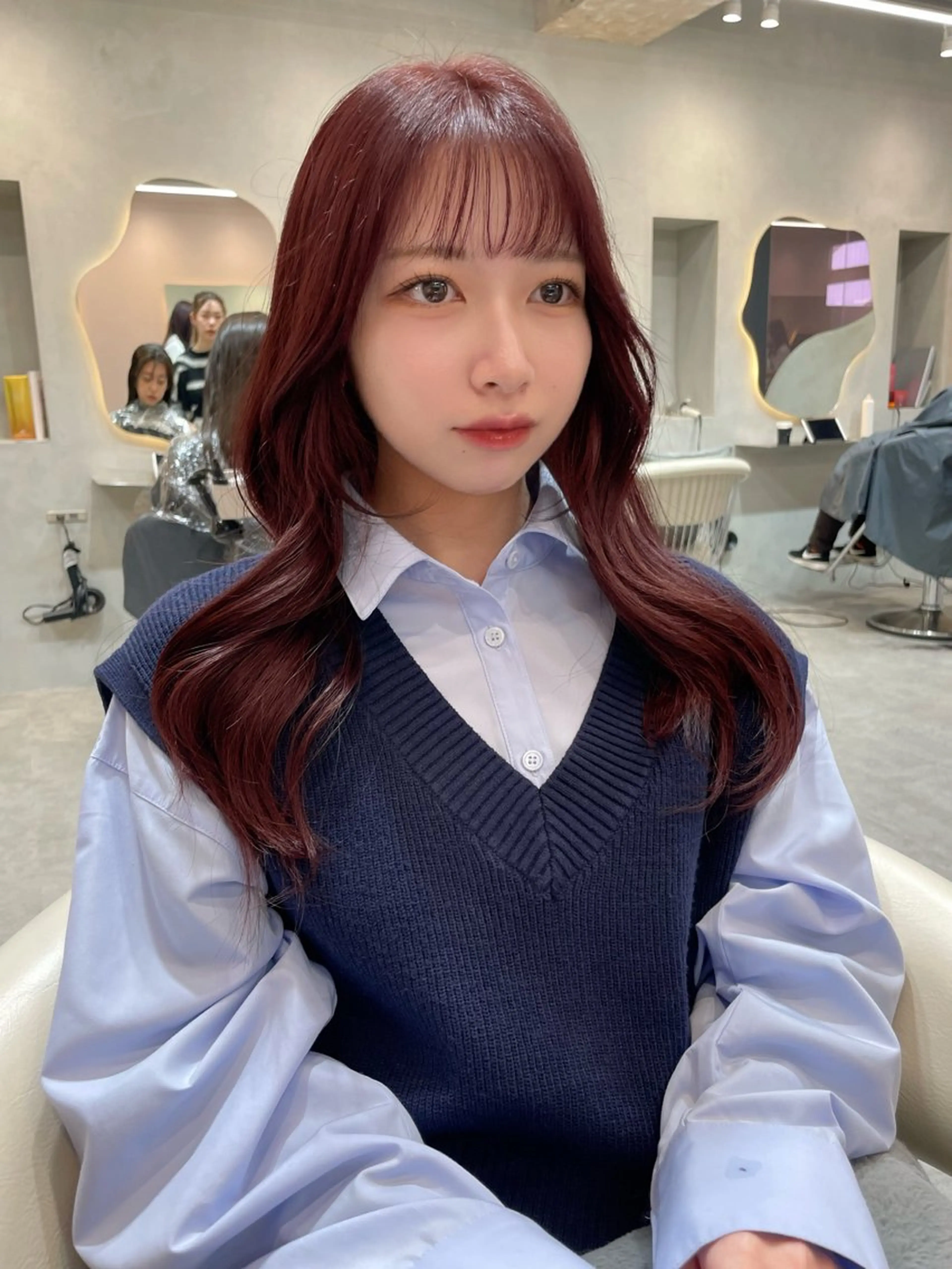 ロング カラー ヘアアレンジ 透明感カラー グレージュ くびれヘア ヨシンモリ 韓国風ヘア カット ヘアカラー レイヤー縮毛矯正 ささきすずね💗のヘアスタイル