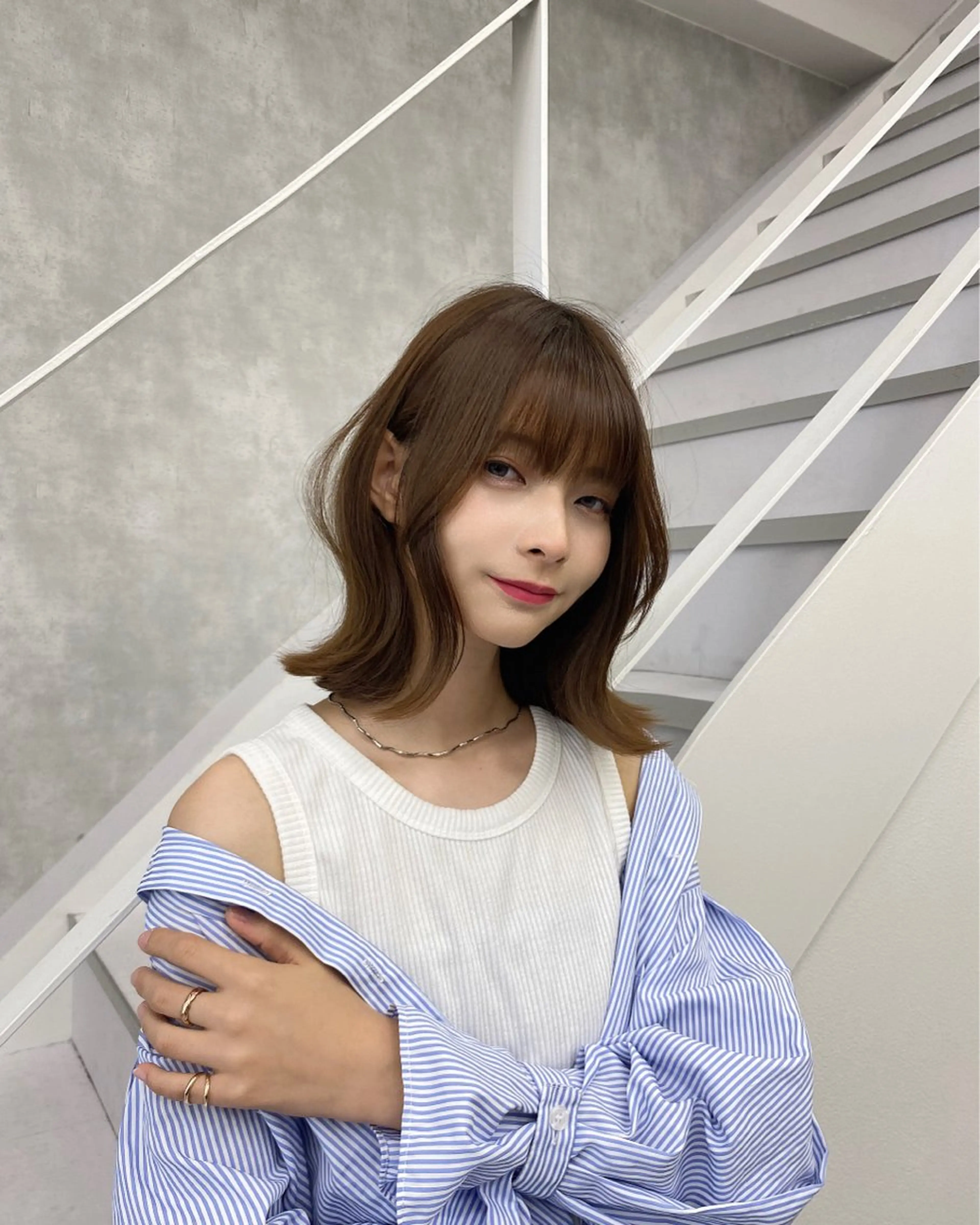 ミディアム カラー ベージュカラー ケアカラー ボブ くびれヘア レイヤーカット レイヤー/艶カラー /韓国ヘア/高松のヘアスタイル