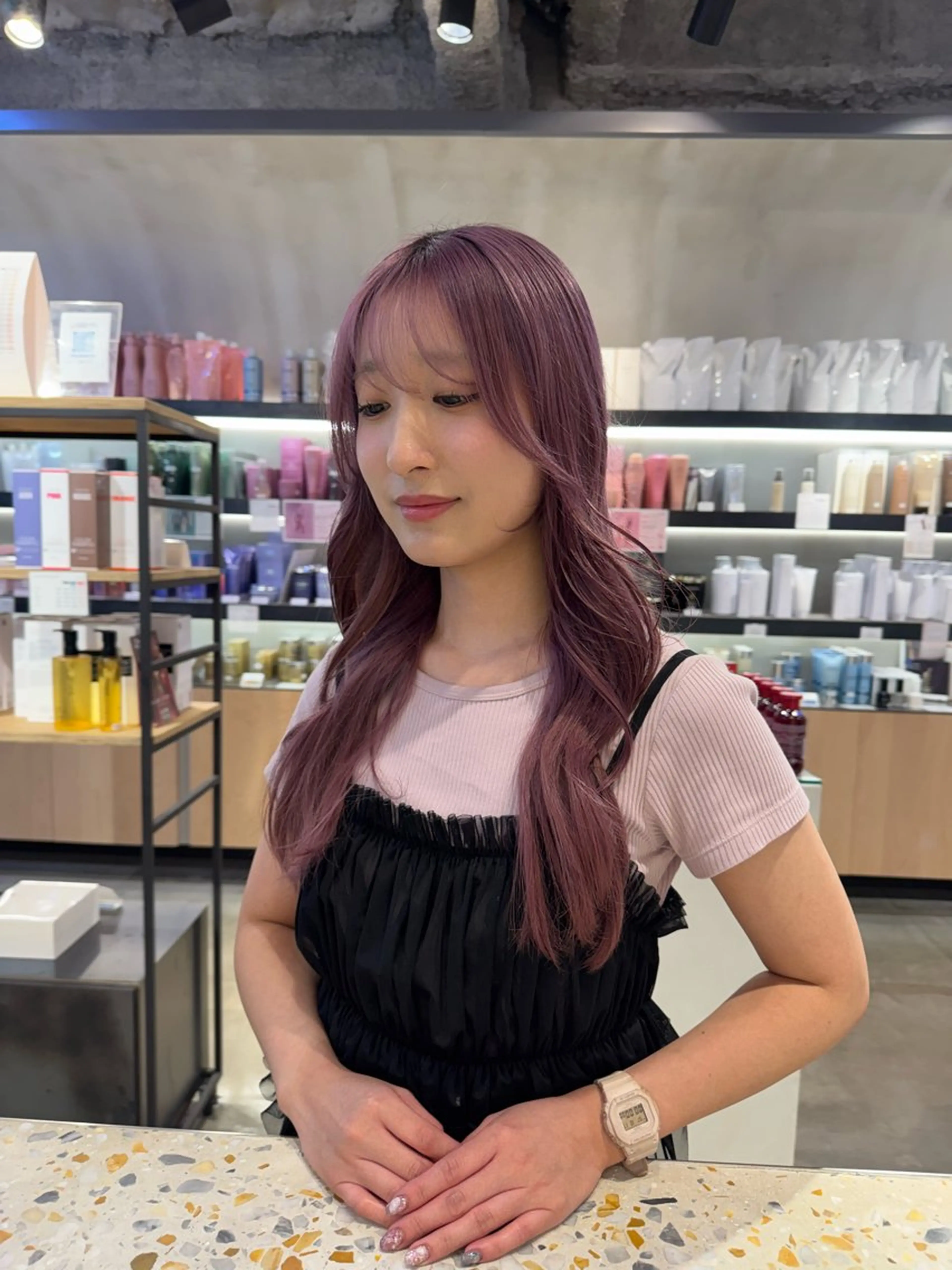 ロング カラー ラベンダーカラー ラベンダーピンク ピンクカラー トリートメント 詩音 ／札幌美容師のヘアスタイル