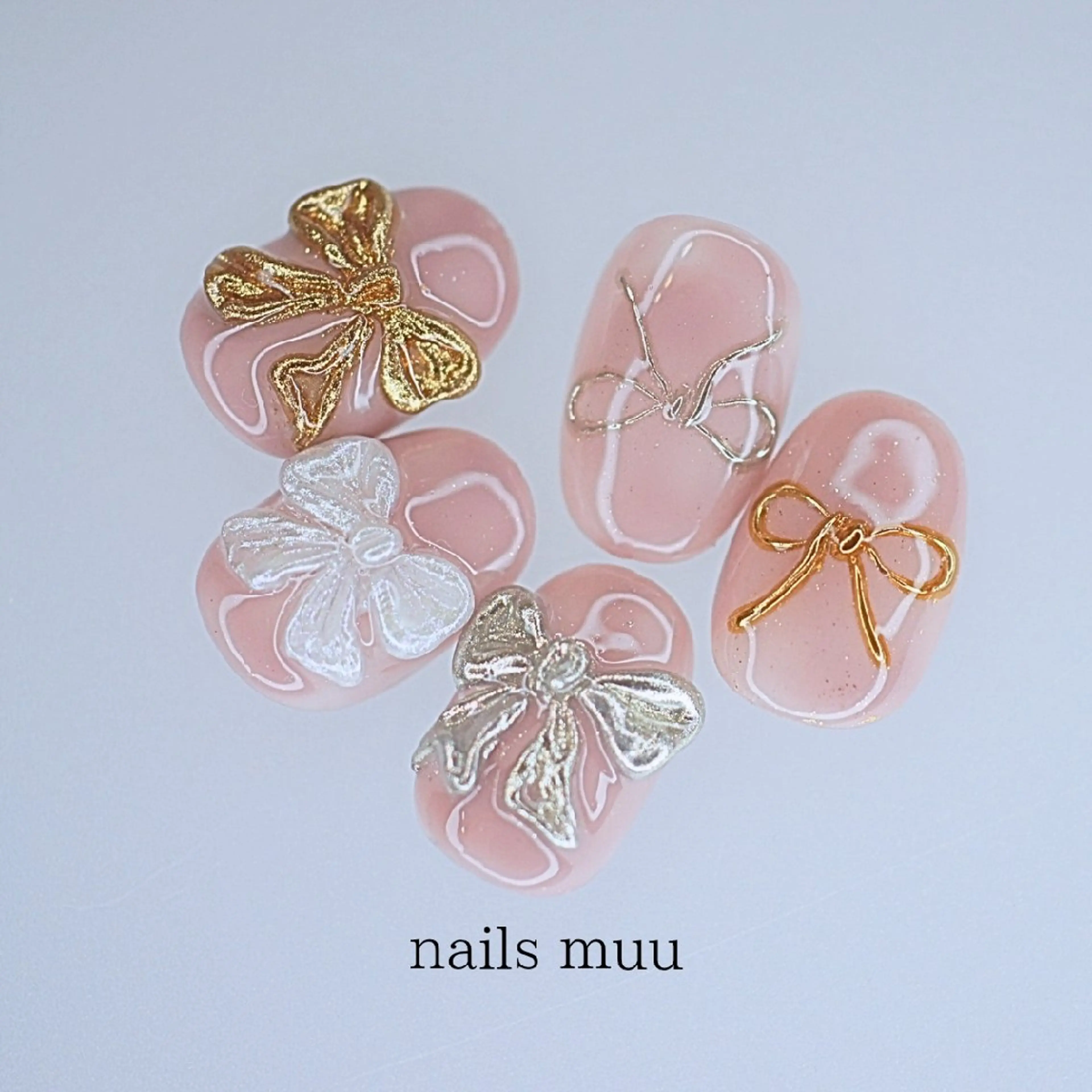 ネイル アートネイル リボン ハンドネイル nails muu まゆのネイルデザイン