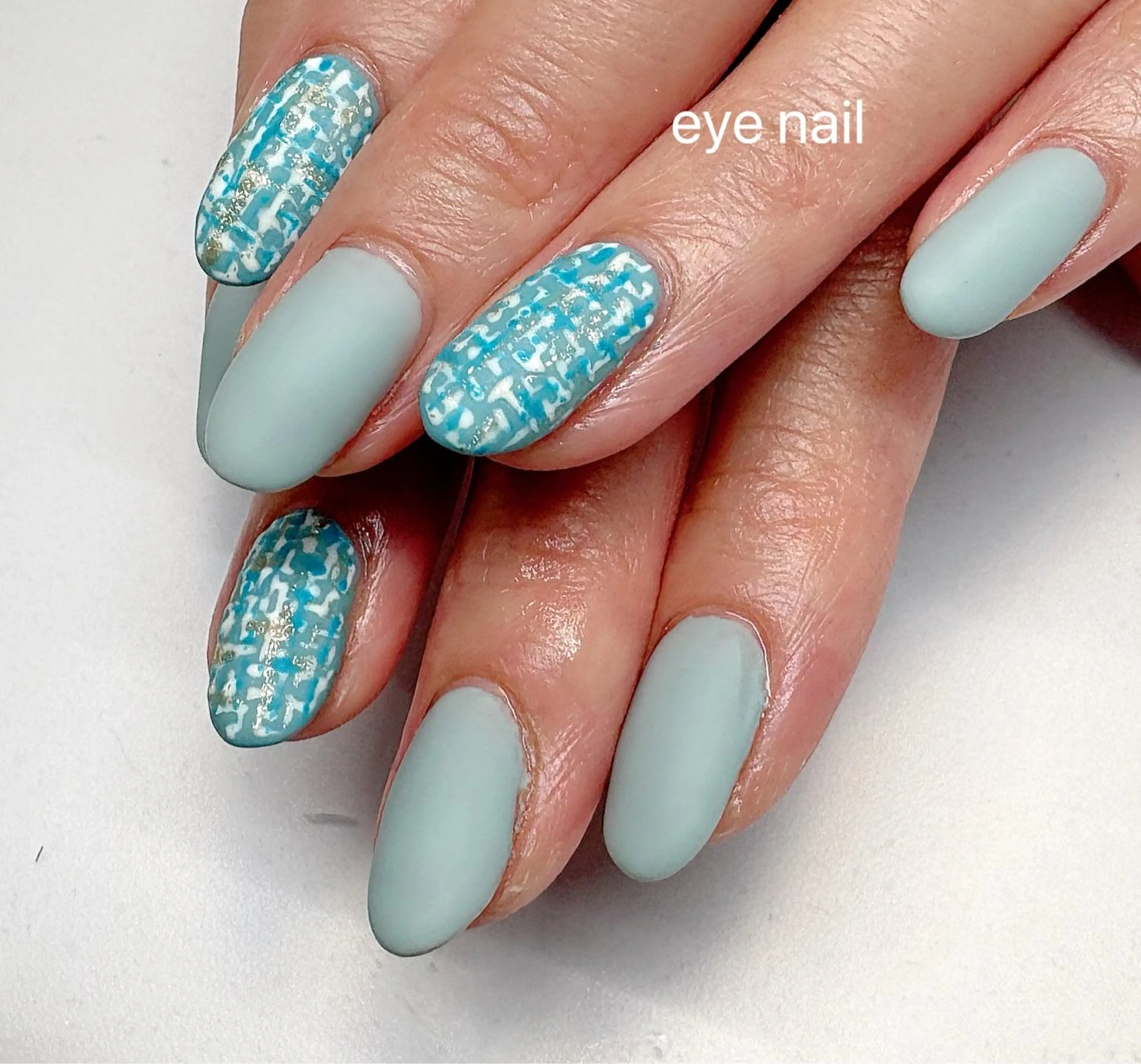 ネイル アートネイル ブルー マットネイル ツイードネイル ハンドネイル Eye nailのネイルデザイン
