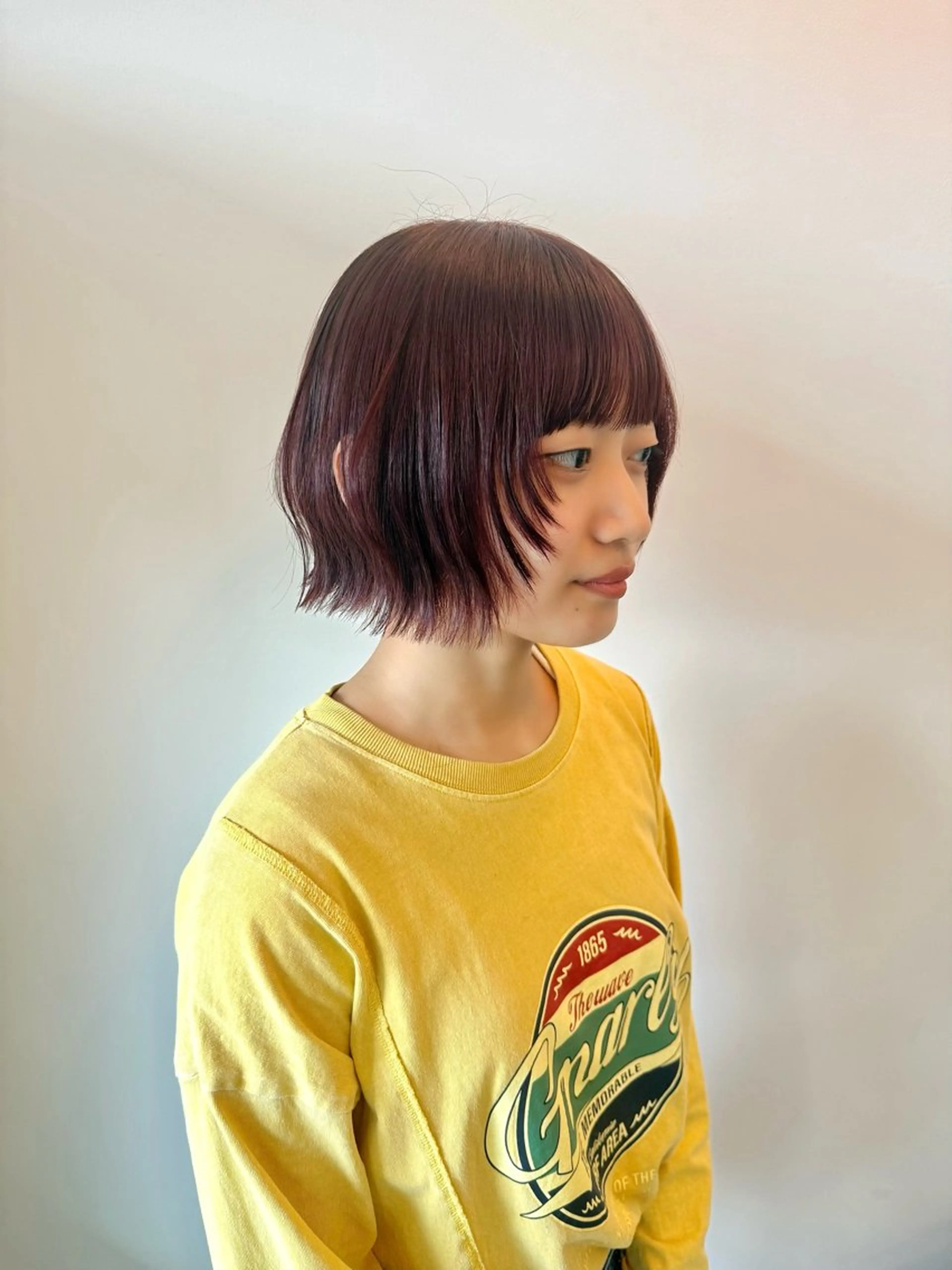 ショート カラー ブラウンカラー レッドカラー レッドブラウン ボブ 顔まわりレイヤー カット ヘアカラー WATANABE MISAKIのヘアスタイル