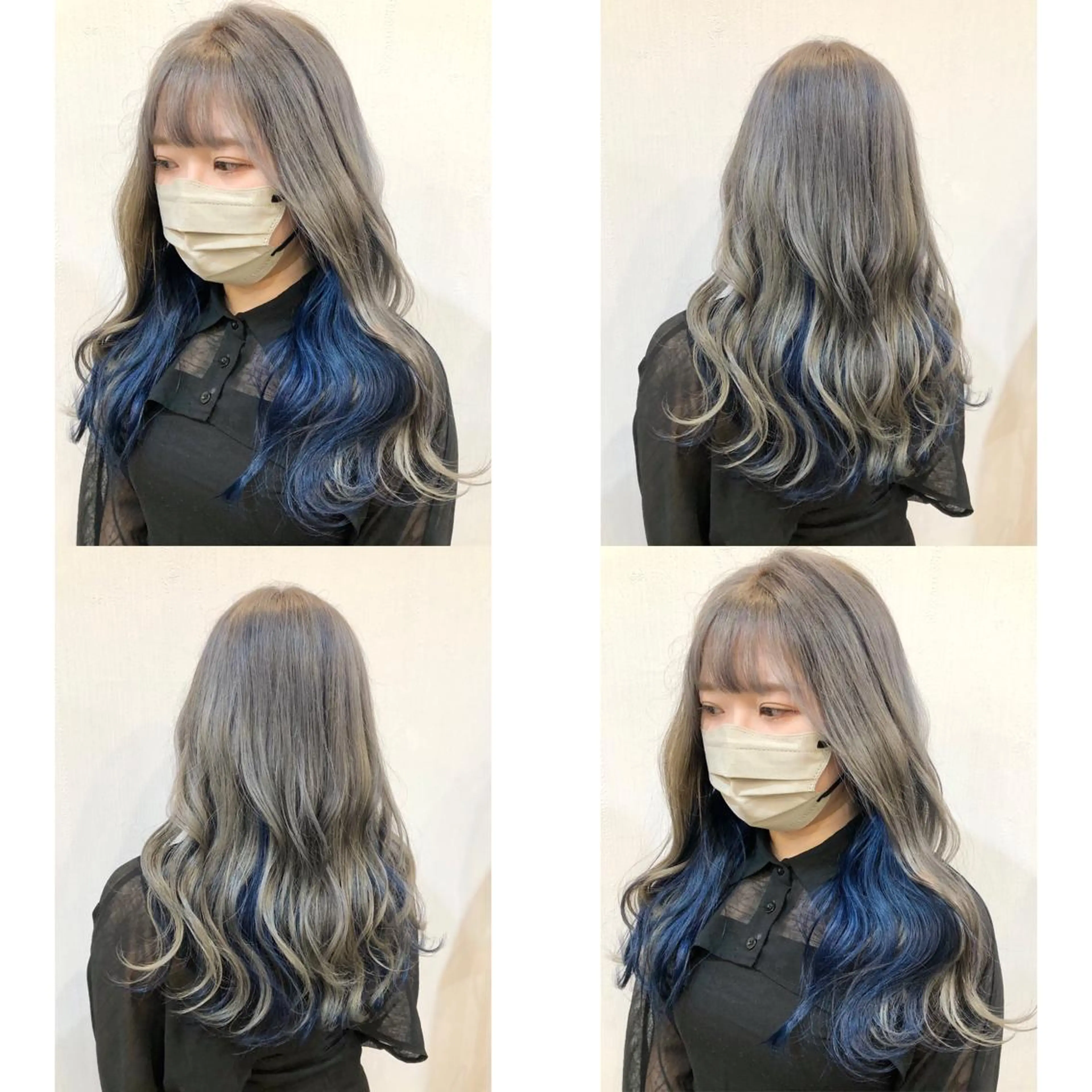 セミロング カラー ブリーチ ブルーカラー インナーカラー ネイビーカラー シルバー 推しカラー✨ オタク美容師ユウカのヘアスタイル