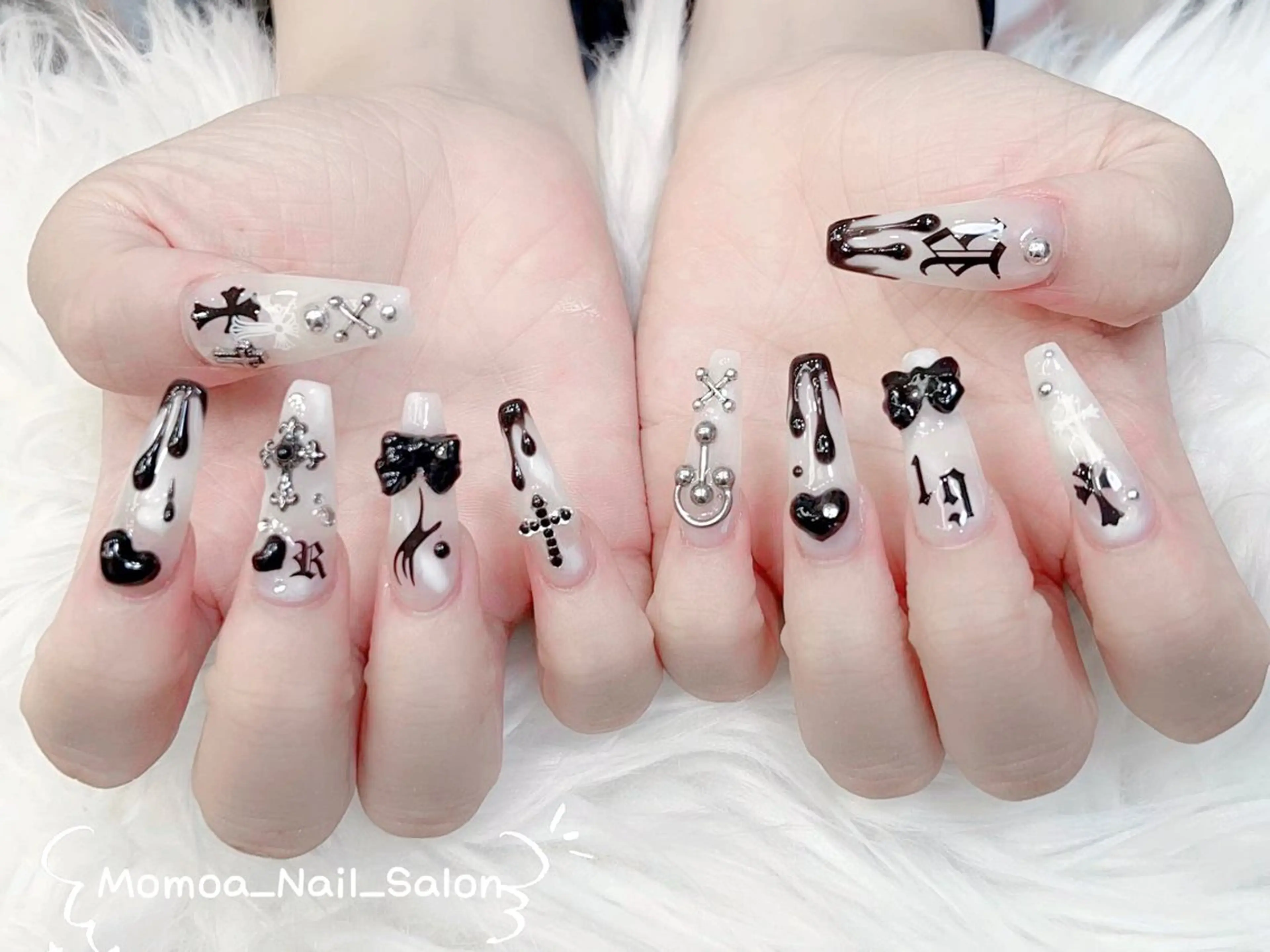 ネイル 成人式 ロングネイル マグネットネイル 大理石ネイル(マーブル) 持ち込み ハンドネイル MoMoA Nail ネイル長さ出し専門店のネイルデザイン