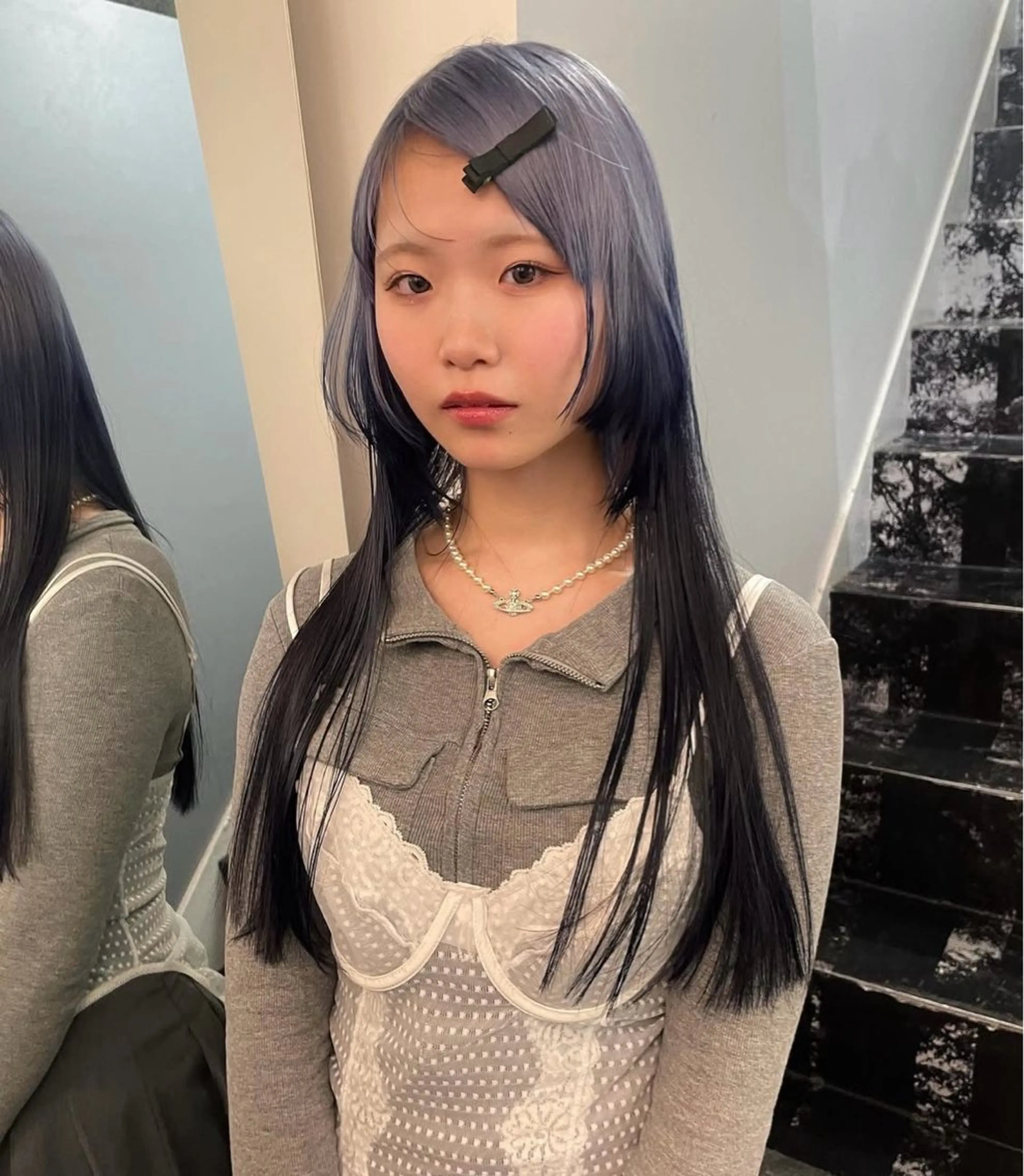 ロング カラー 黒髪 ブルーカラー ブルーブラック デザインカラー 似合わせカット/ naokoのヘアスタイル