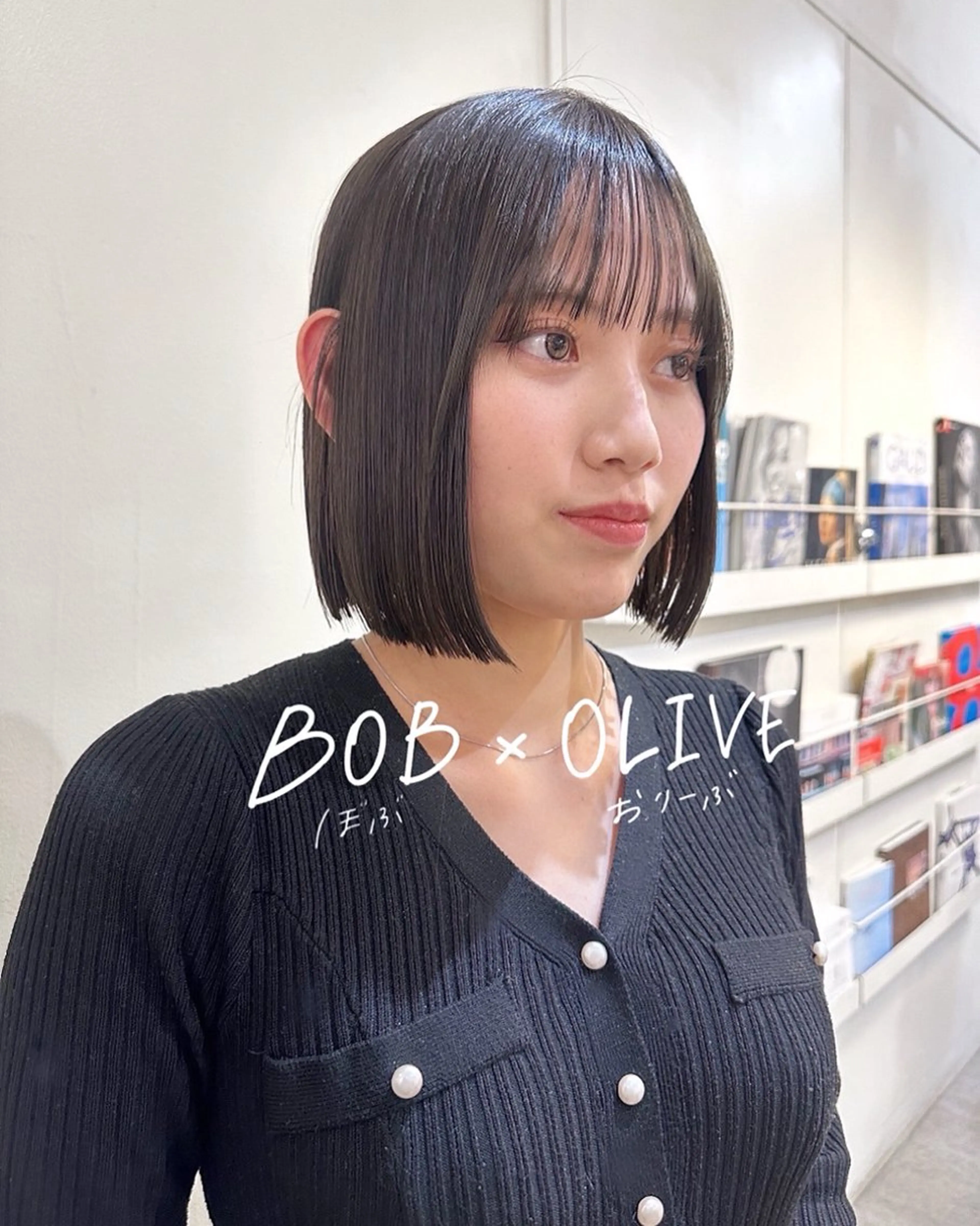 ショート カラー 透明感カラー オリーブカラー ボブ 結莉/ボブ/ 縮毛矯正のヘアスタイル