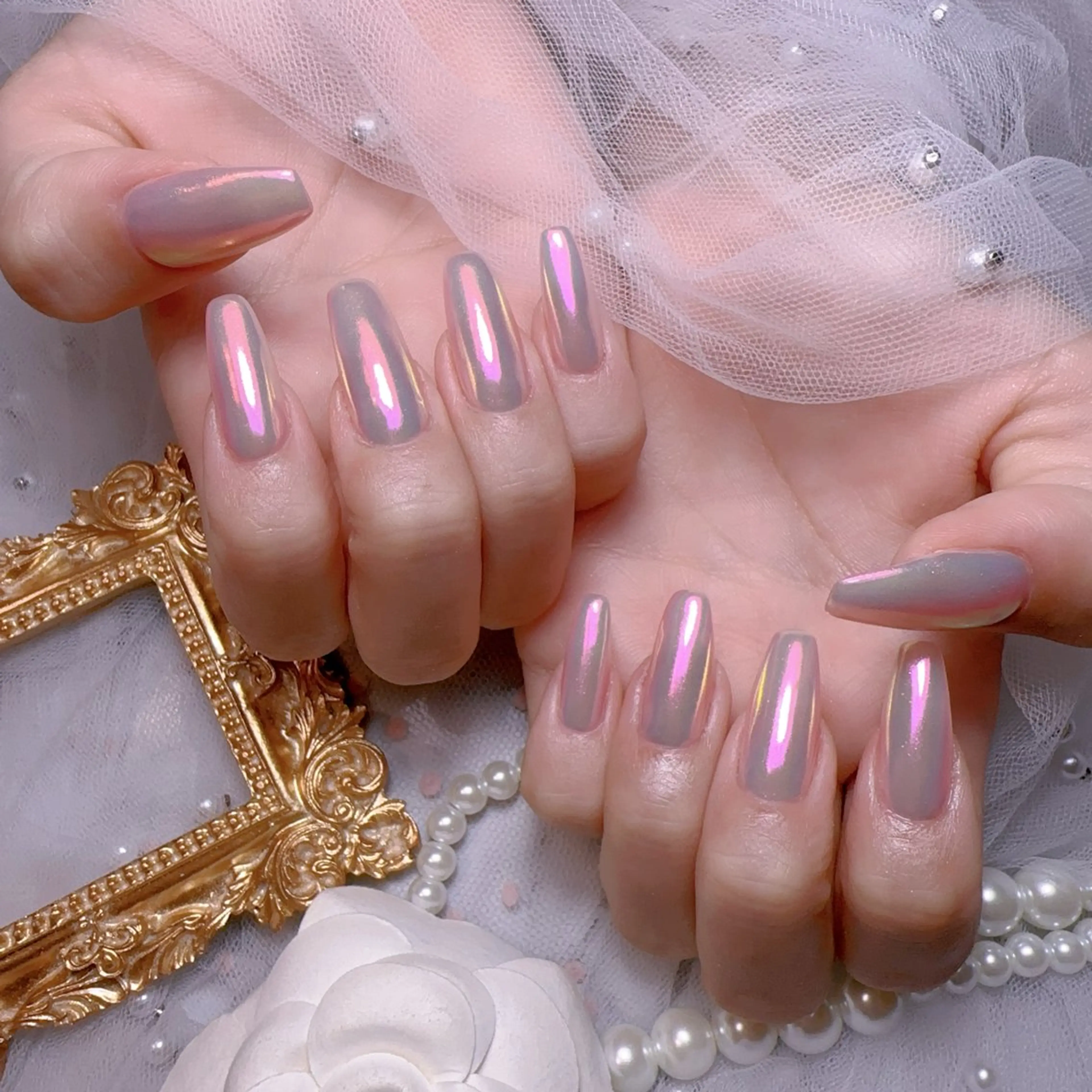 ネイル オーロラネイル フットネイル 韓国ネイル ラメ(グリッター) ラメグラデーション Belle nail salon 新小岩のネイルデザイン