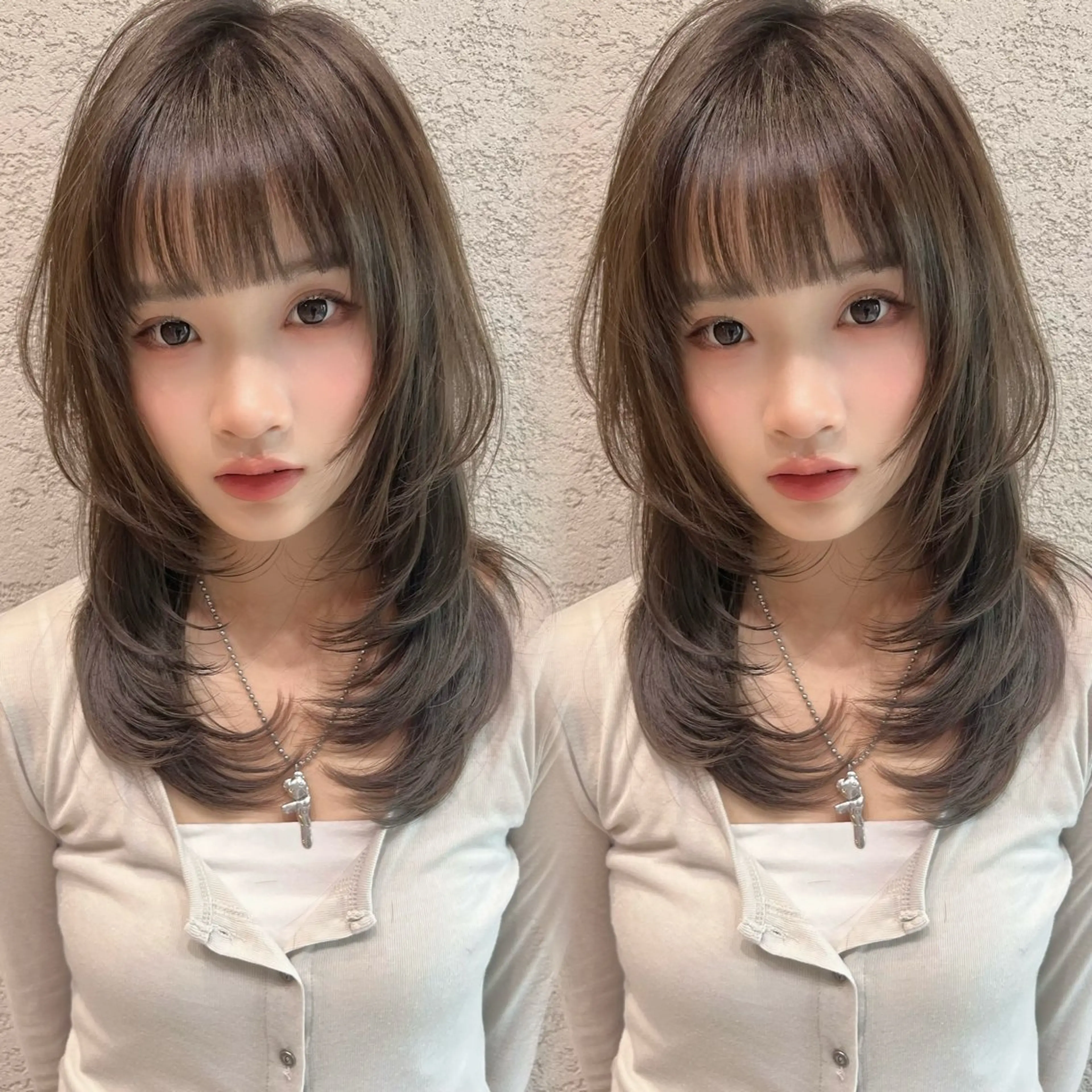 ミディアム カラー カット ヘアカラー トリートメント 興津/韓国レイヤー ダブルカラー美髪縮毛のヘアスタイル