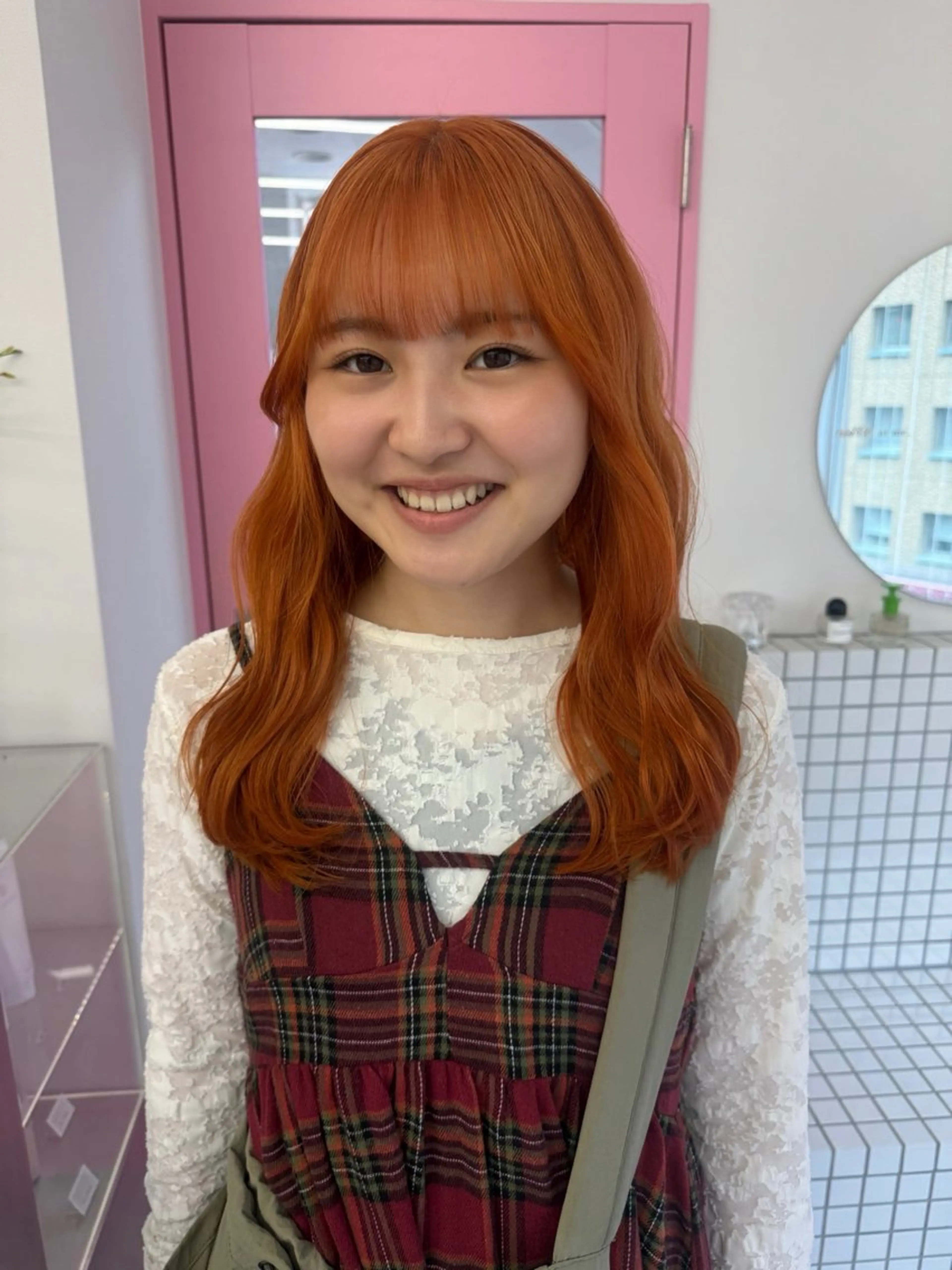 セミロング カット ヘアカラー トリートメント 暖色カラー/ピンク カラー/saraのヘアスタイル