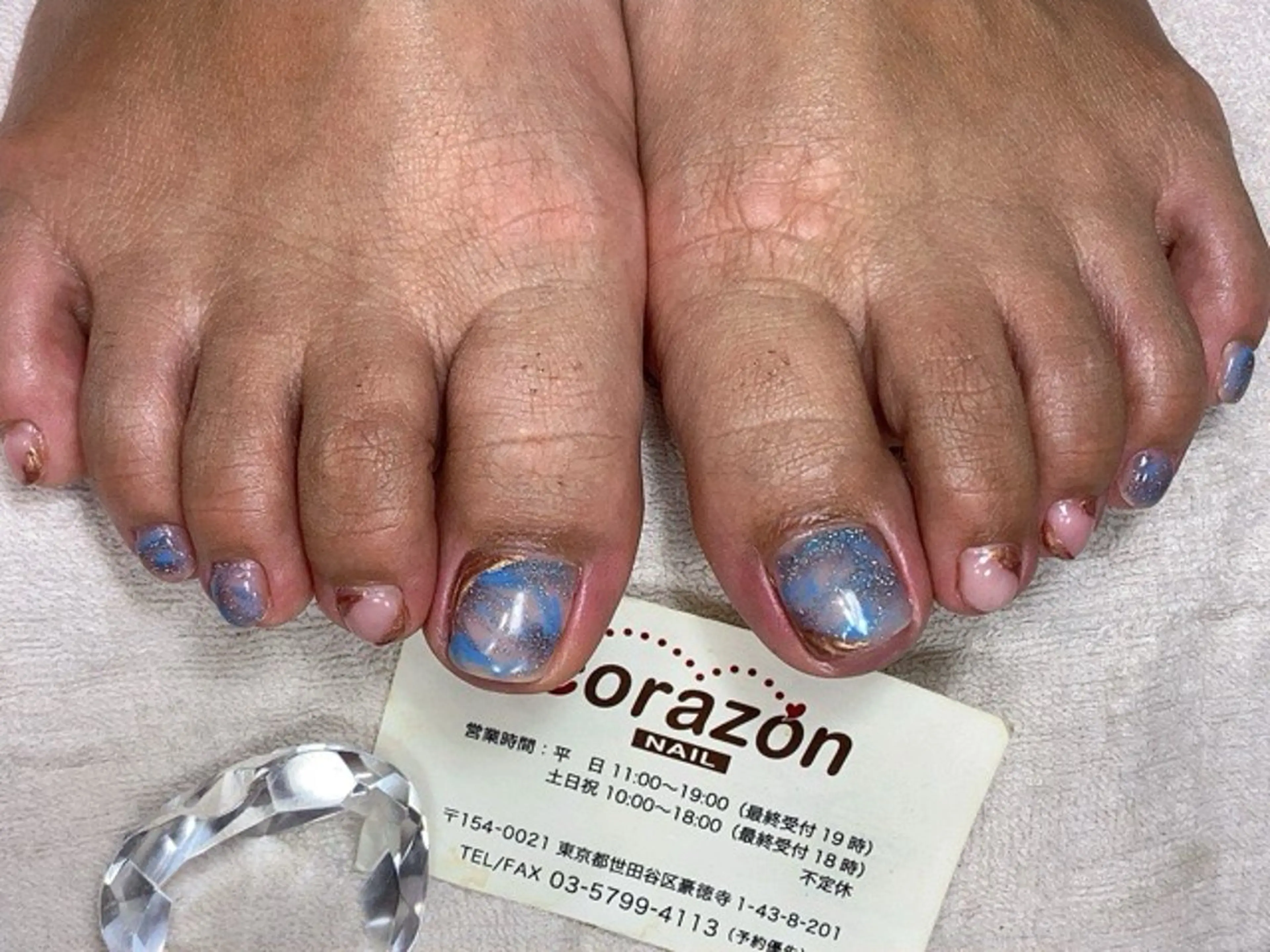 ネイル フットネイル 水色 マグネットネイル 大理石ネイル(マーブル) ピンク フットネイル ネイリスト aicoのネイルデザイン