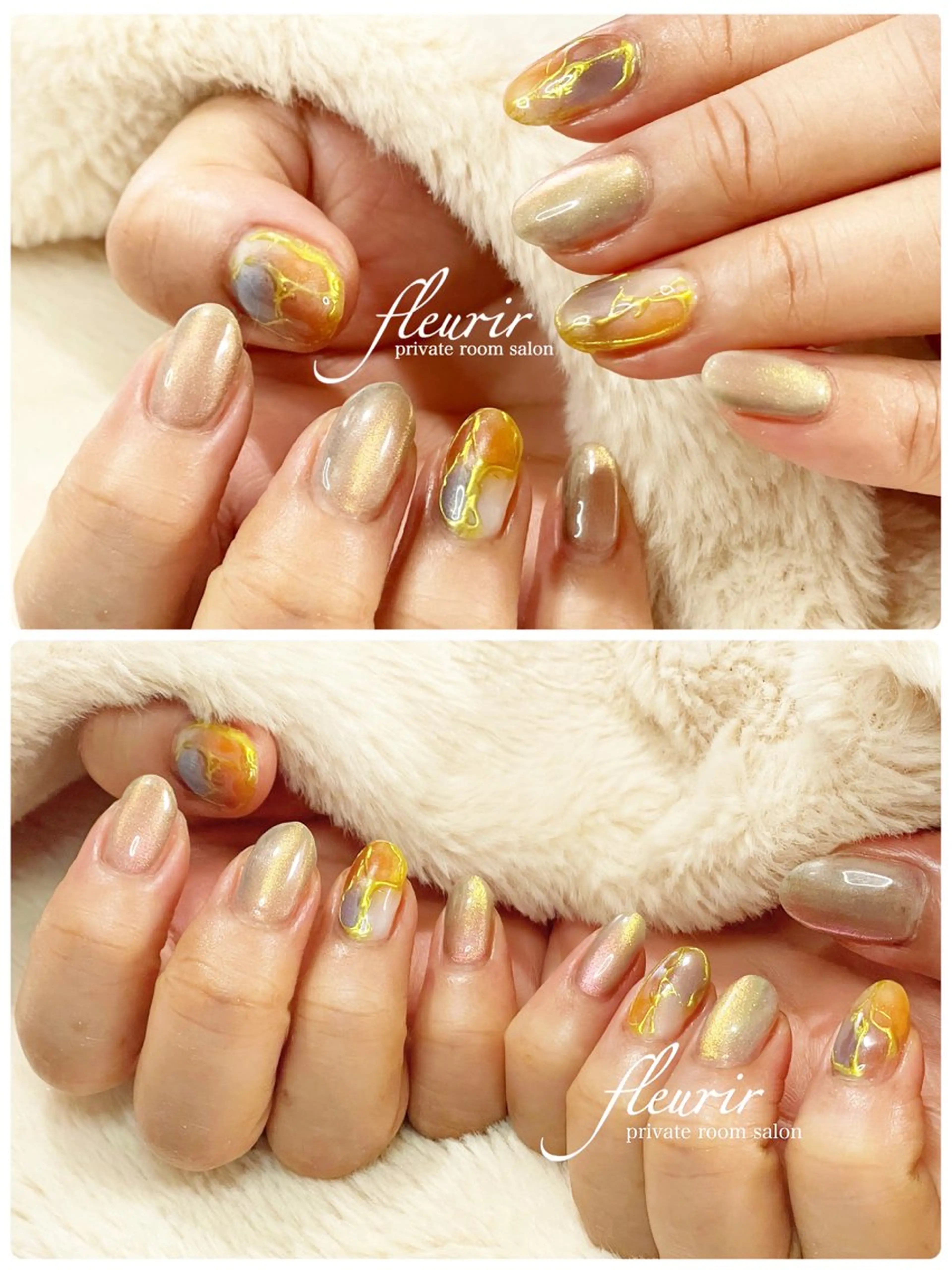 ネイル アートネイル ゴールド マグネットネイル ミラーネイル 黄色 フルリール 【プライベートサロンのネイルデザイン