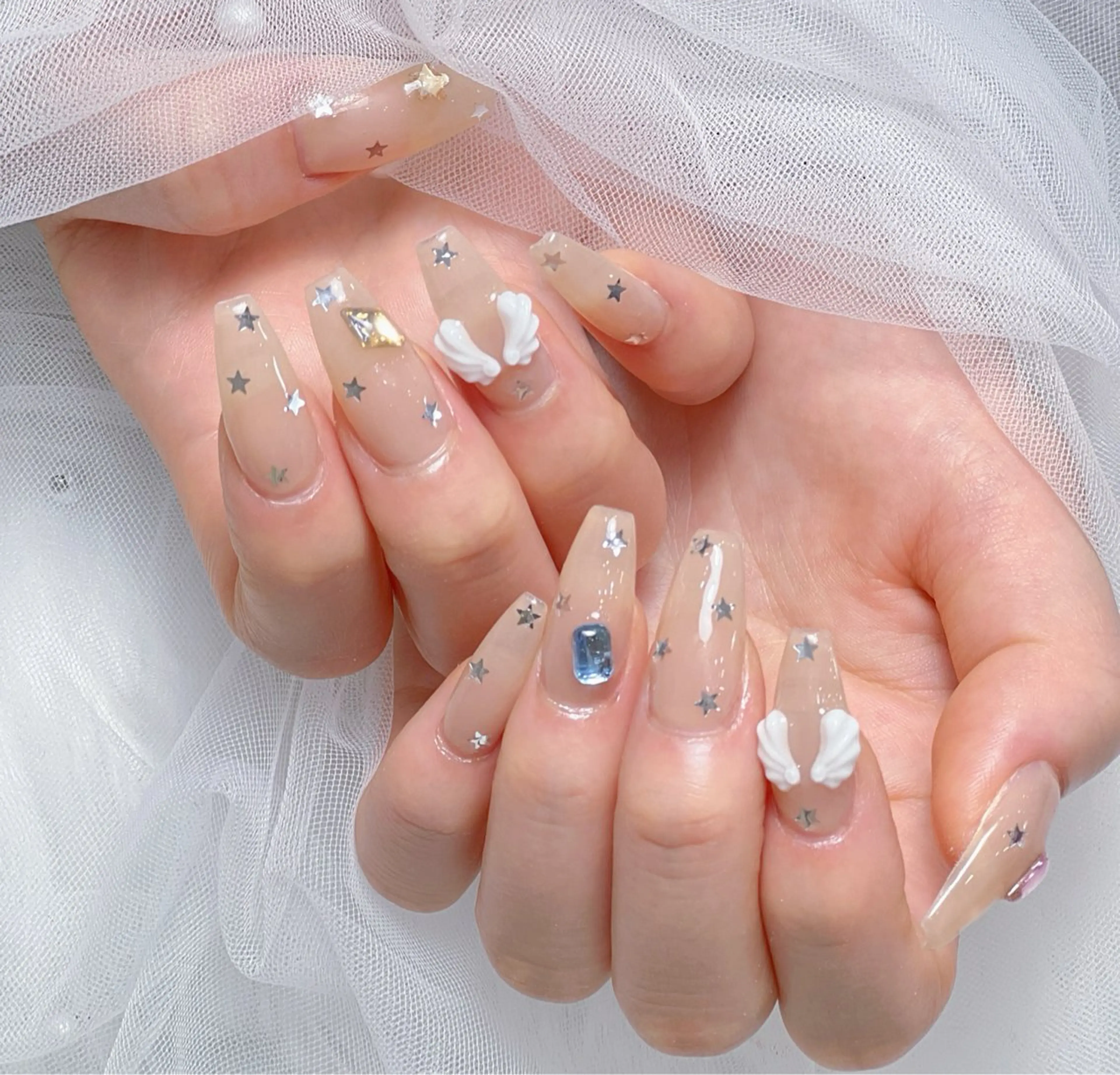 ネイル アートネイル オーロラネイル チークネイル 長さ出し フットネイル Miya _nailのネイルデザイン