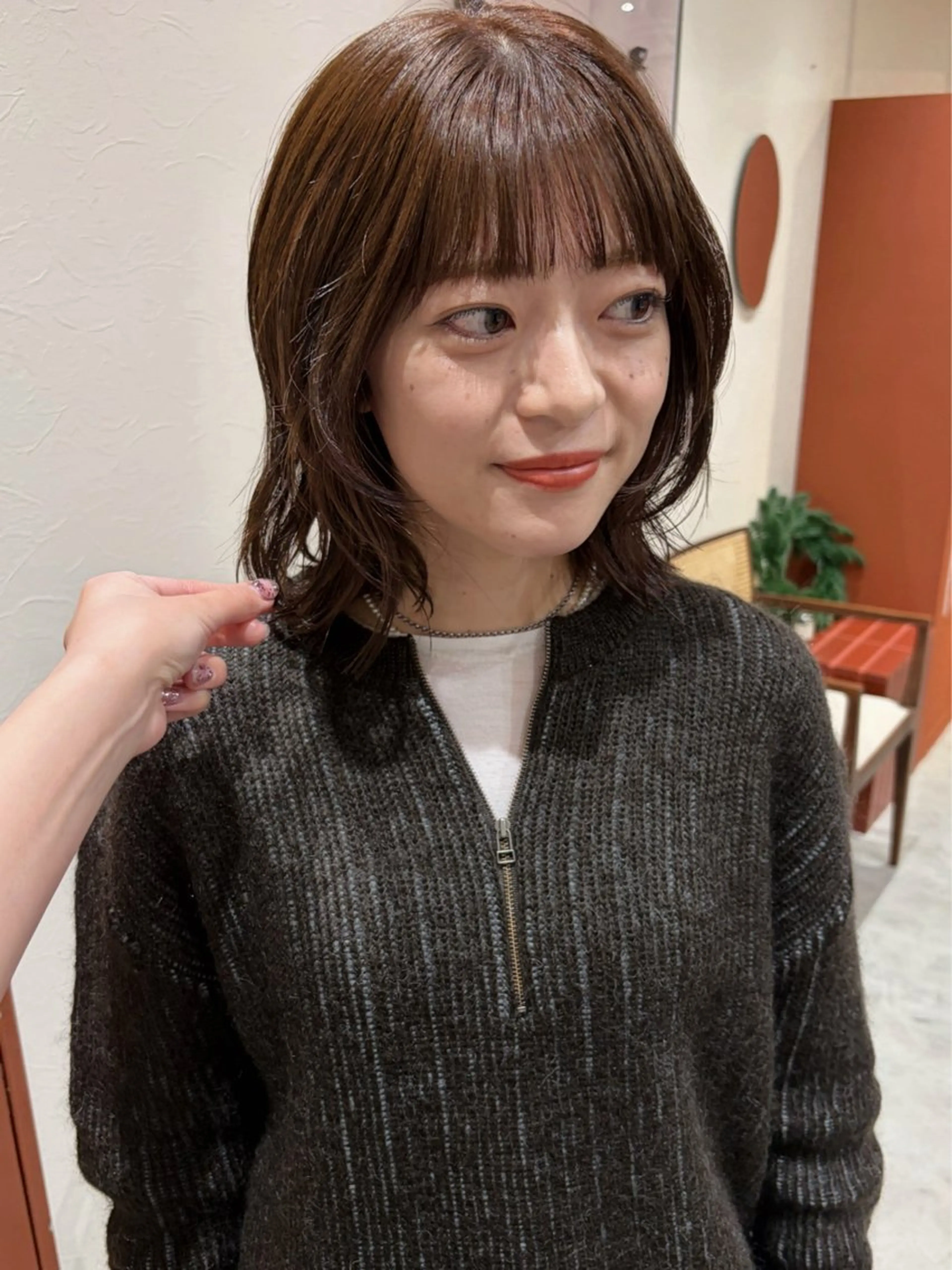 ミディアム カラー ブラウンカラー 顔周りカット rena/伏見/ 似合わせカット⸝⋆のヘアスタイル