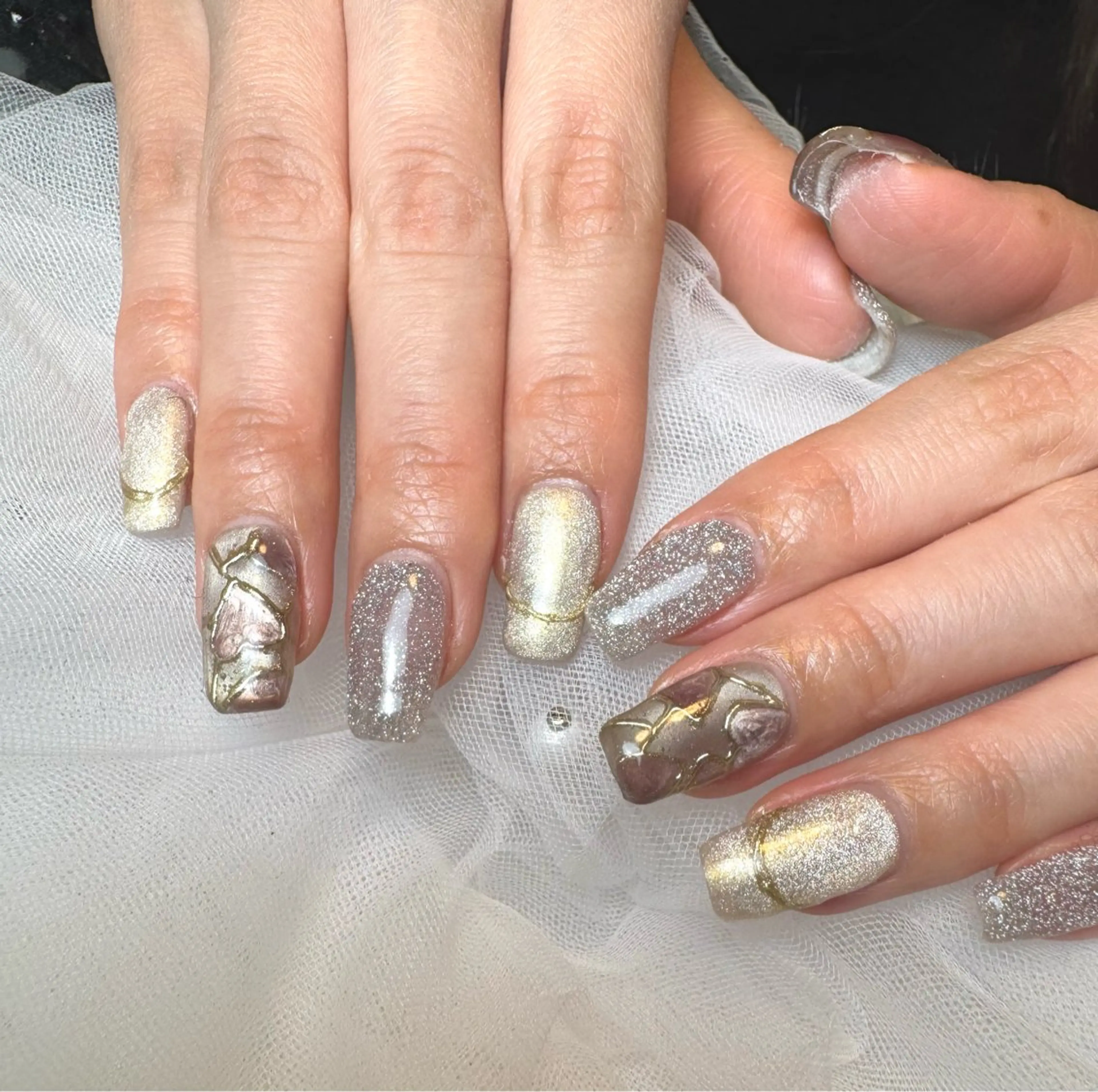 ネイル アートネイル ブルー フラッシュネイル 韓国ネイル ラメ(グリッター) ハンドネイル Nail Salon K&Rのネイルデザイン