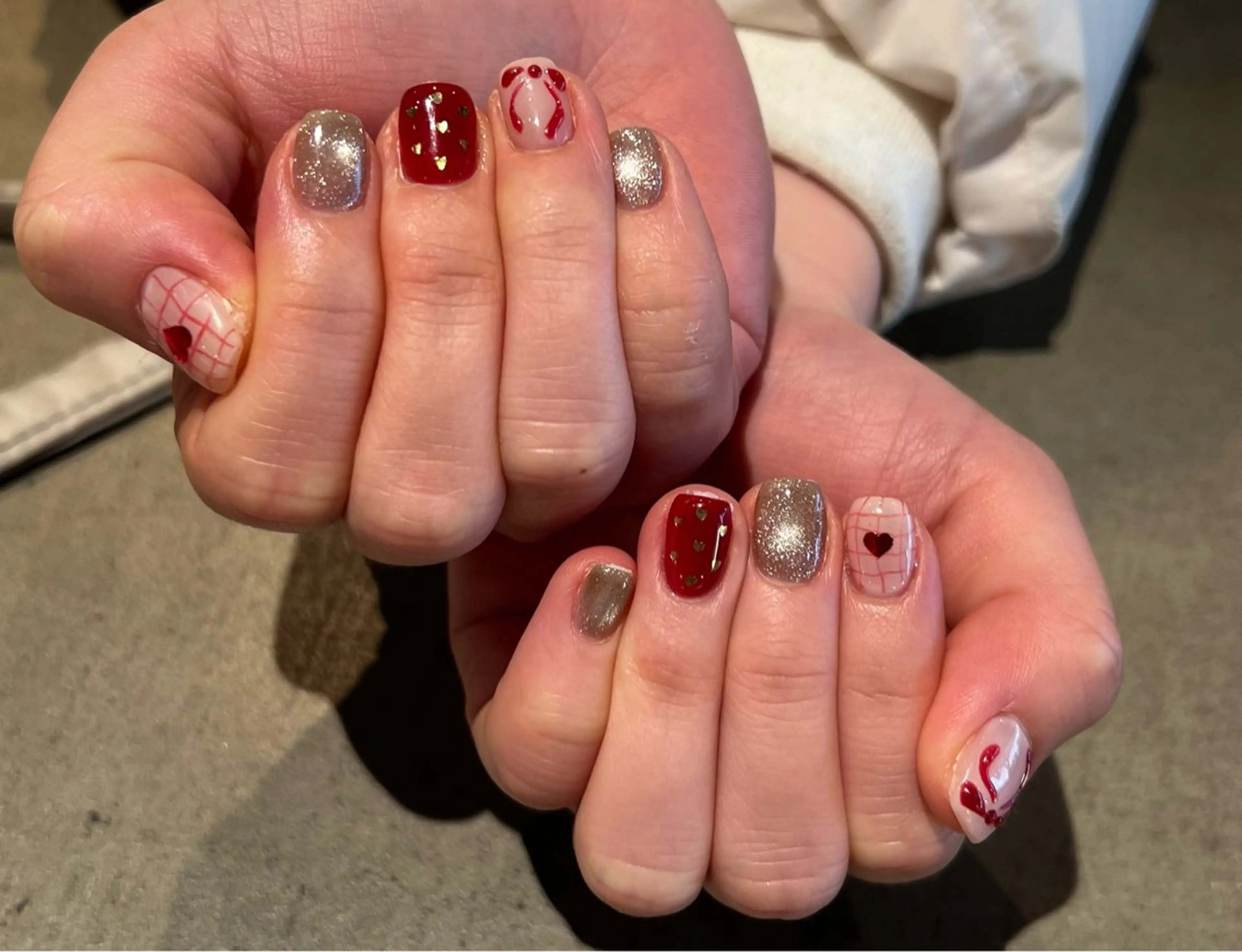 ネイル ハート リボン バレンタイン ハンドネイル ウエチ ノリカ🐸のネイルデザイン