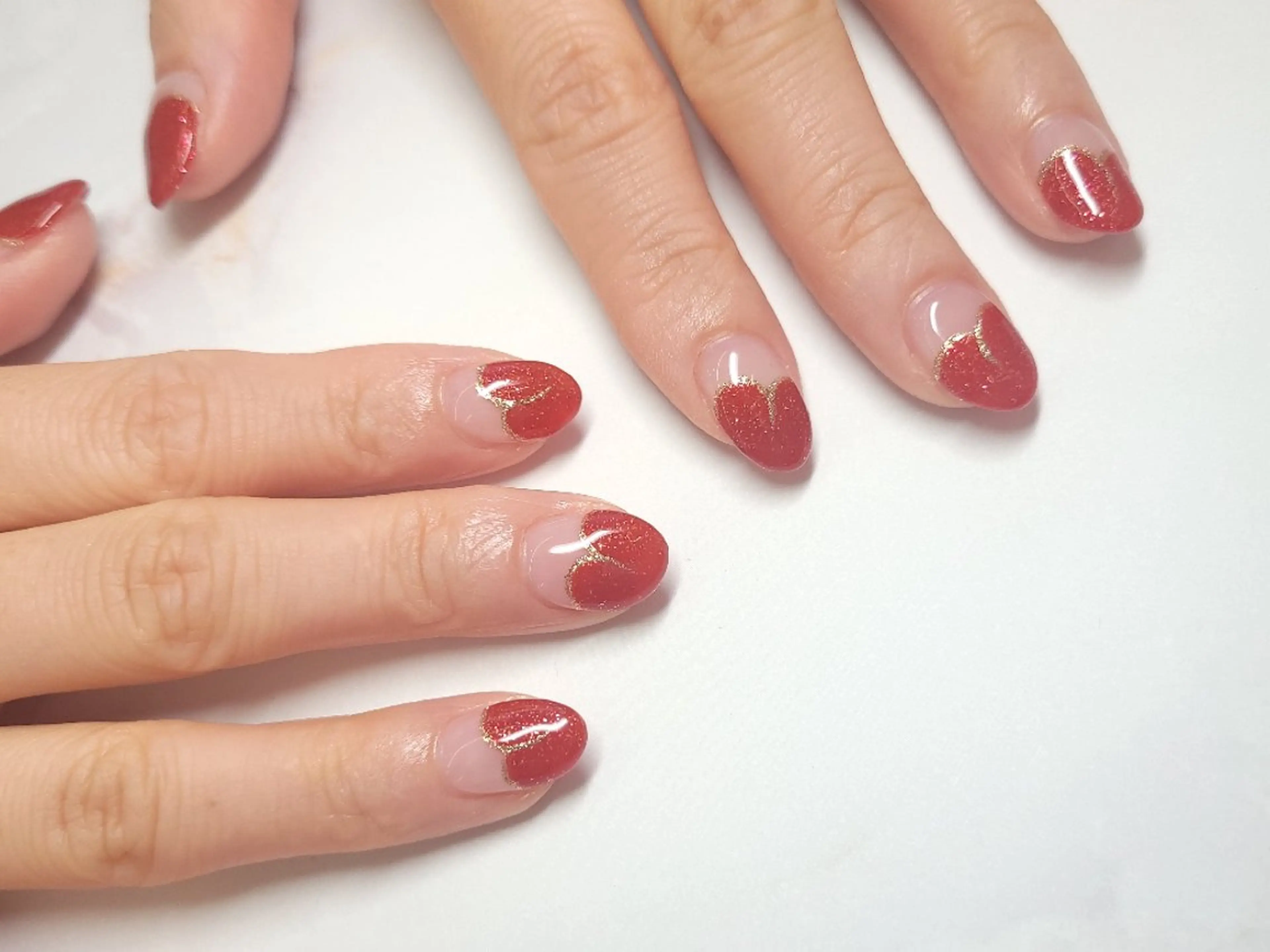 ネイル フレンチネイル ジェルネイル ハート パラジェル WHITELY みどりのネイルデザイン