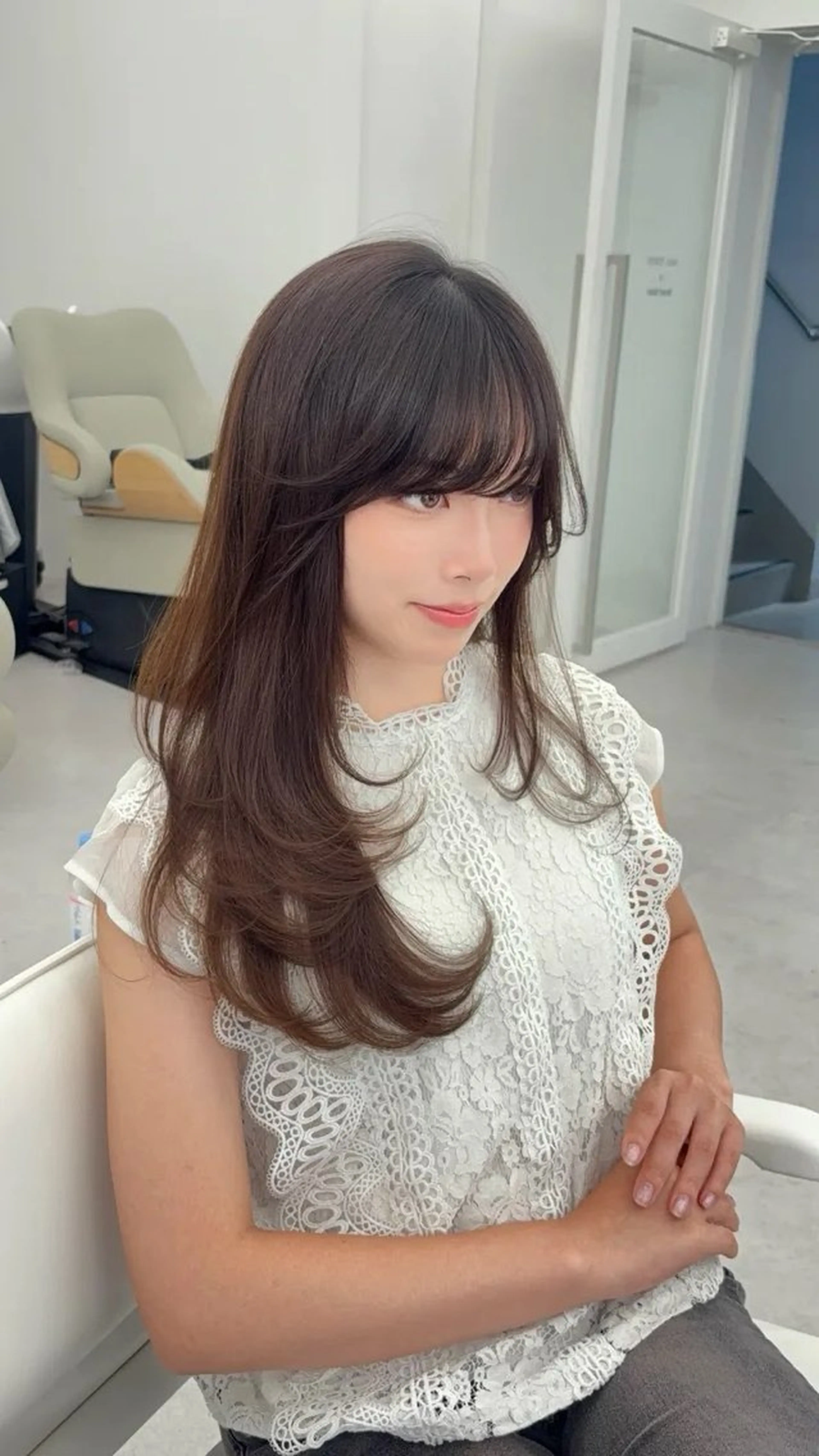 ロング カラー 小顔カット カット ヘアカラー トリートメント 韓国ヘア/レイヤー/ 顔まわり足立遥奈のヘアスタイル