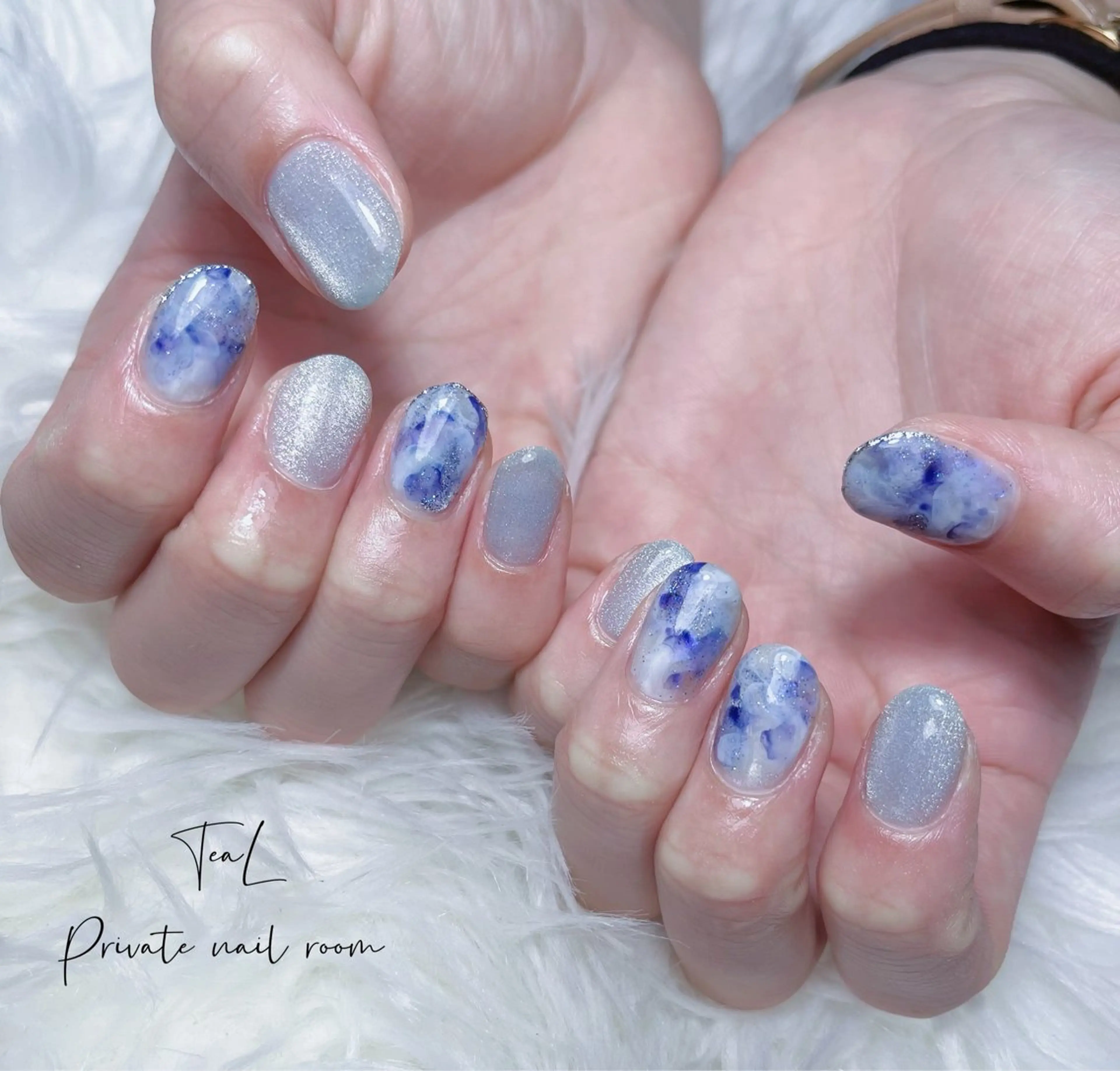 ネイル ブルー マグネットネイル ニュアンスネイル 春ネイル 夏ネイル TeaL nailのネイルデザイン