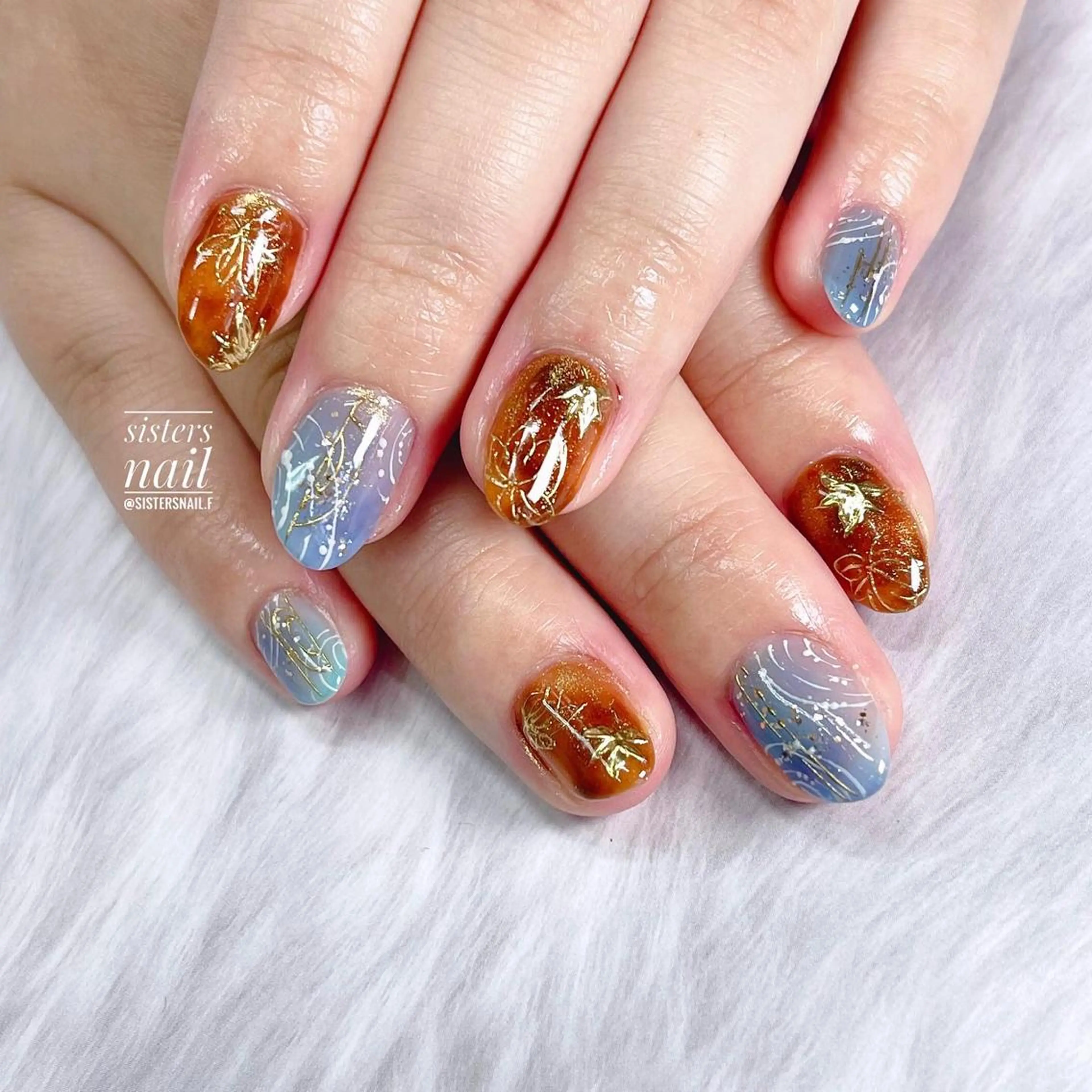 ネイル アートネイル べっ甲ネイル キラキラネイル sisters nail.fのネイルデザイン
