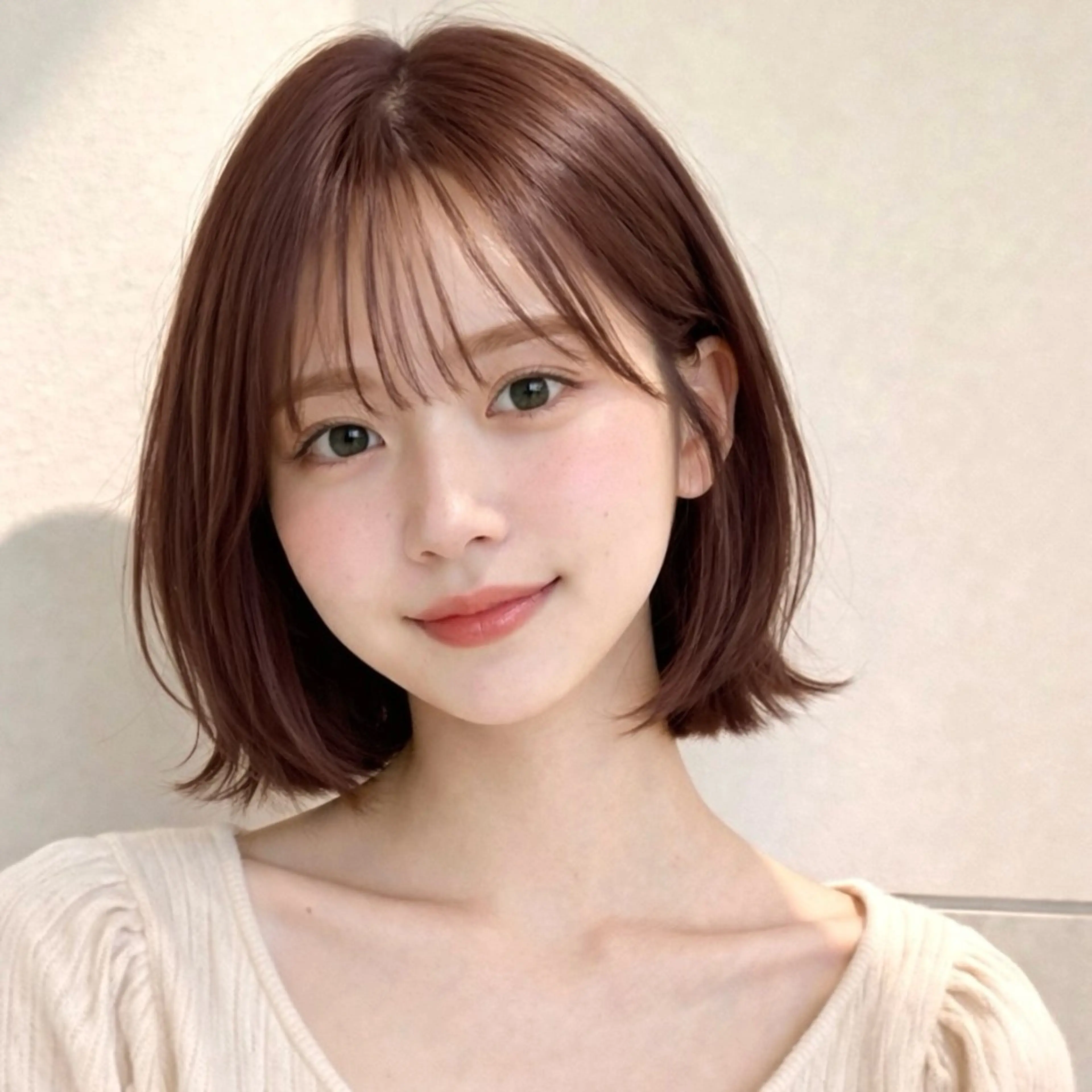 ミディアム カット ヘアカラー ボブ・レイヤー🎀 エミリのヘアスタイル