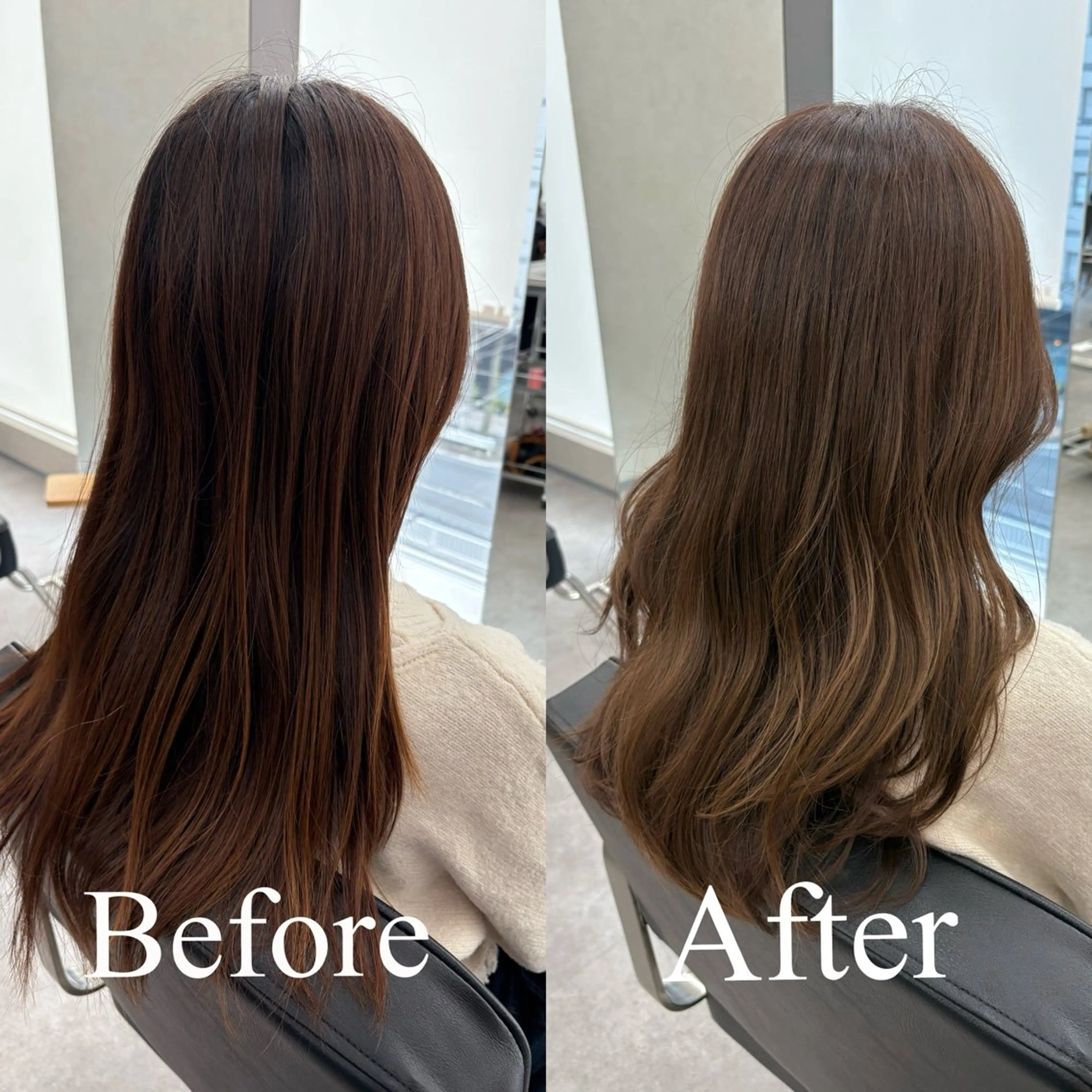 ロング カラー ベージュカラー レイヤーカット ローレイヤー カット ヘアカラー トリートメント 🌿ボブ/縮毛矯正/ 透明感カラー🌿神永のヘアスタイル