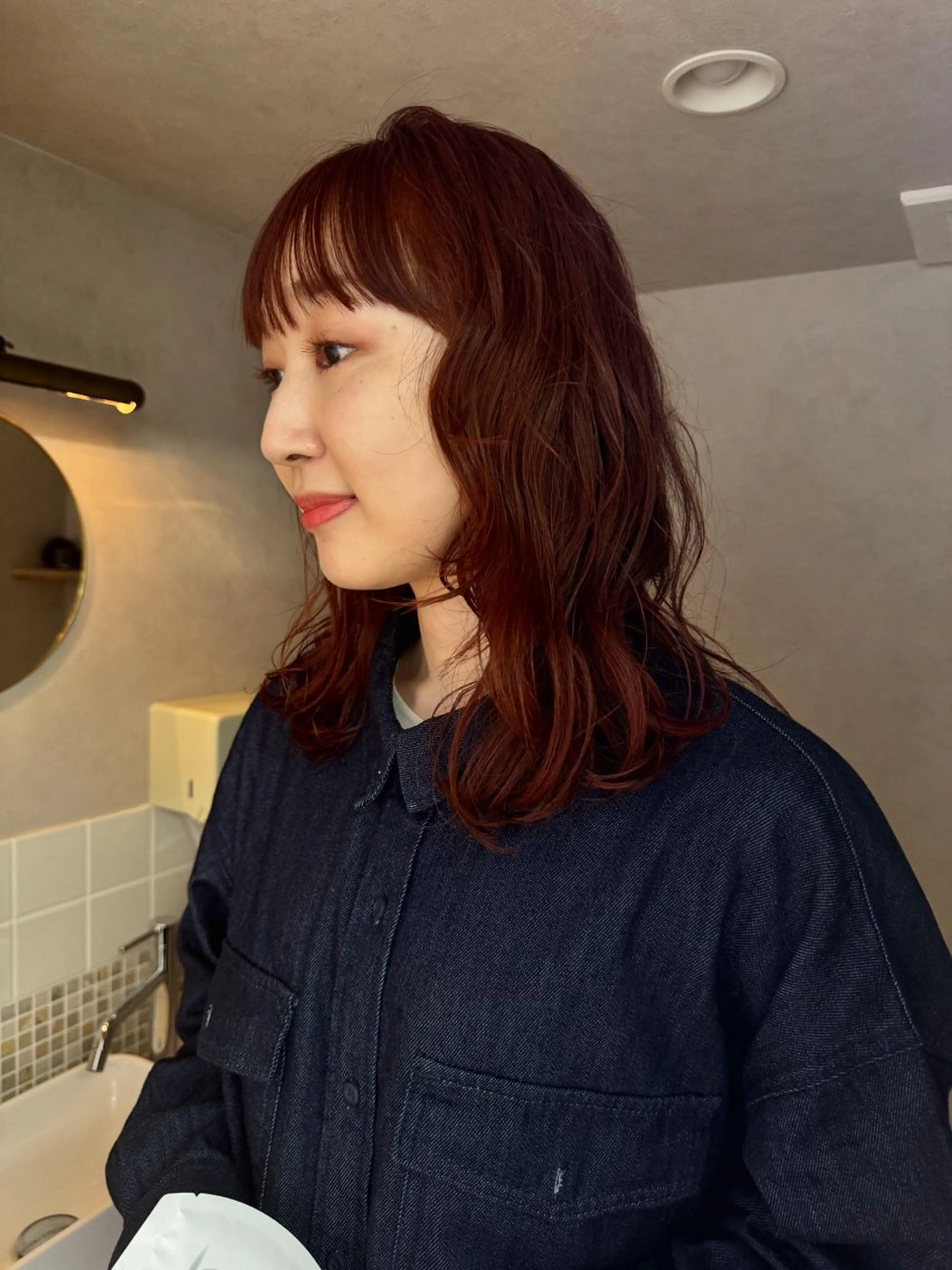 セミロング パーマ カット パーマ 顔周りレイヤー/韓国 ブリーチminamiのヘアスタイル