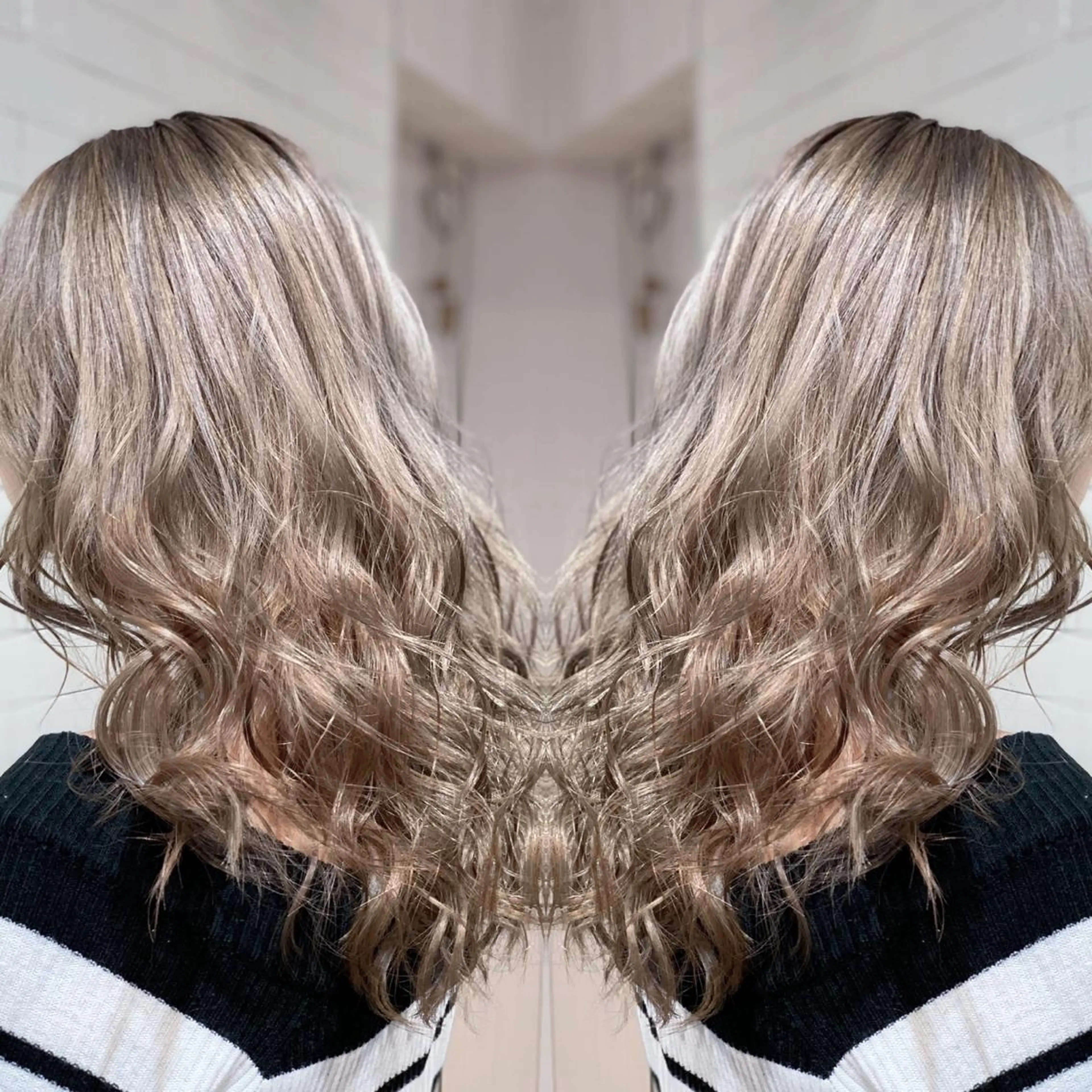 ミディアム カラー ヘアアレンジ 髪質改善×ハイトーン 中田啄也のヘアスタイル