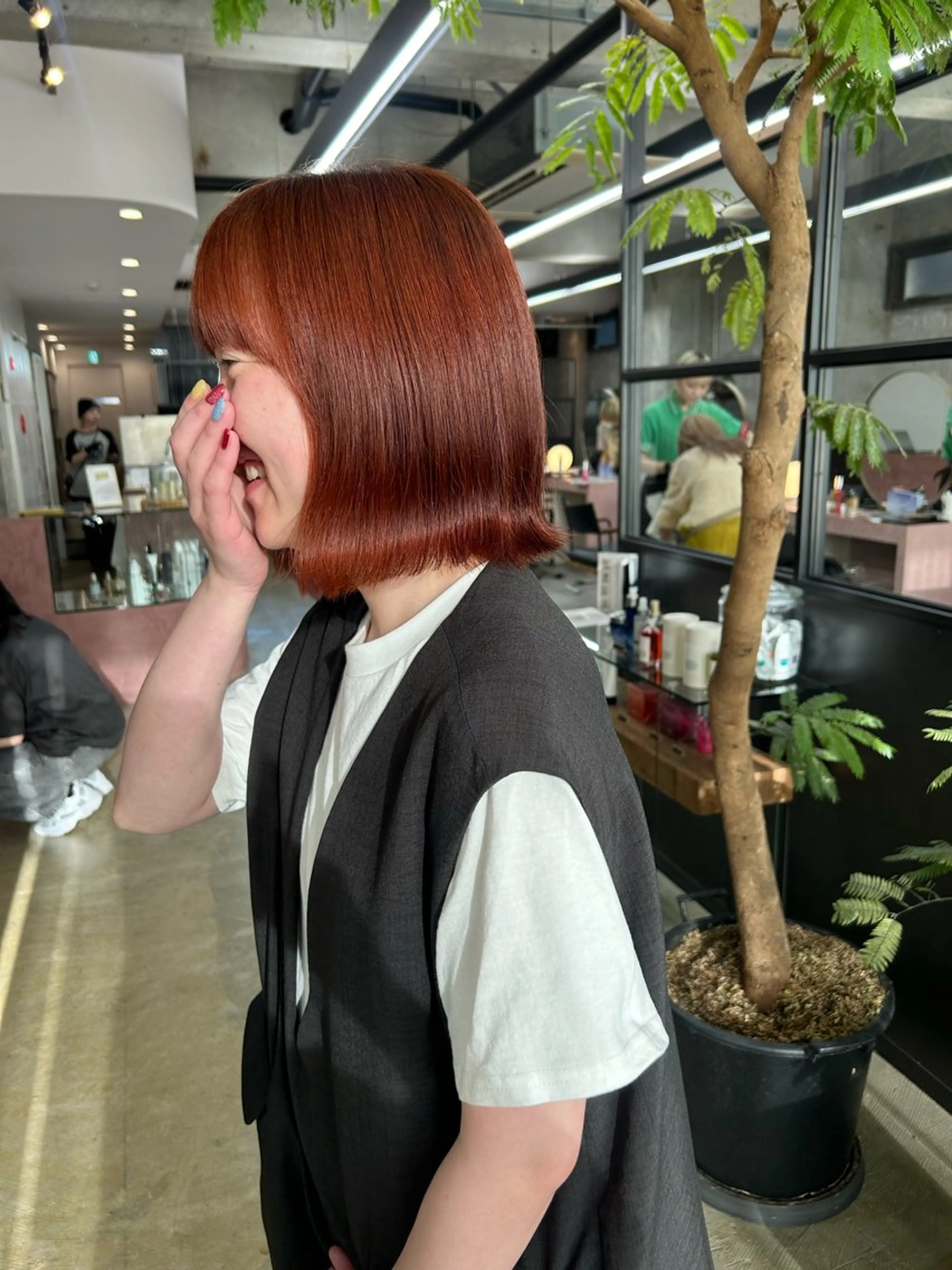 ミディアム カラー オレンジ maho/垢抜け カラー♡パーマのヘアスタイル