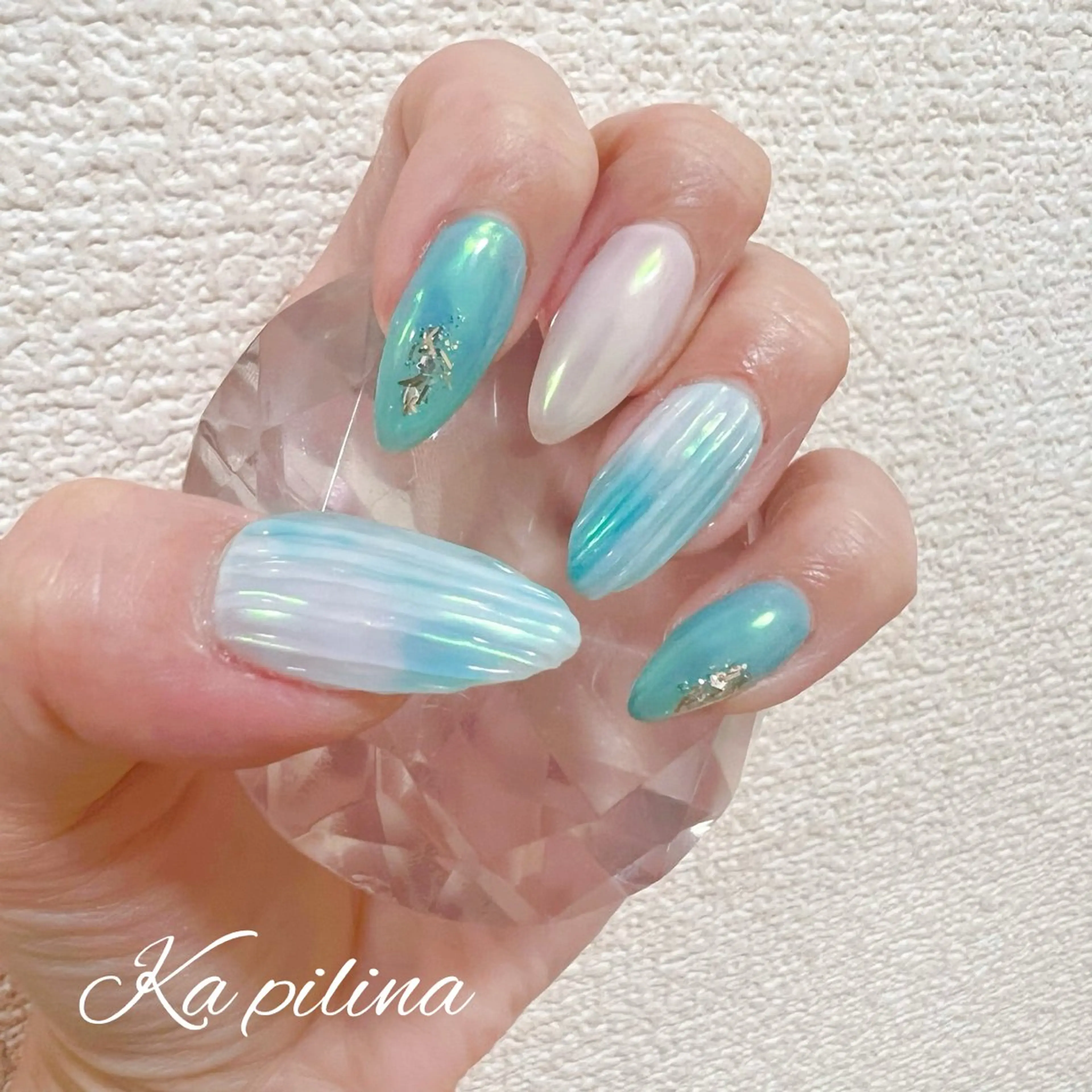ネイル オーロラネイル ミラーネイル ニュアンスネイル 夏ネイル Nail salon Ka pilinaのネイルデザイン