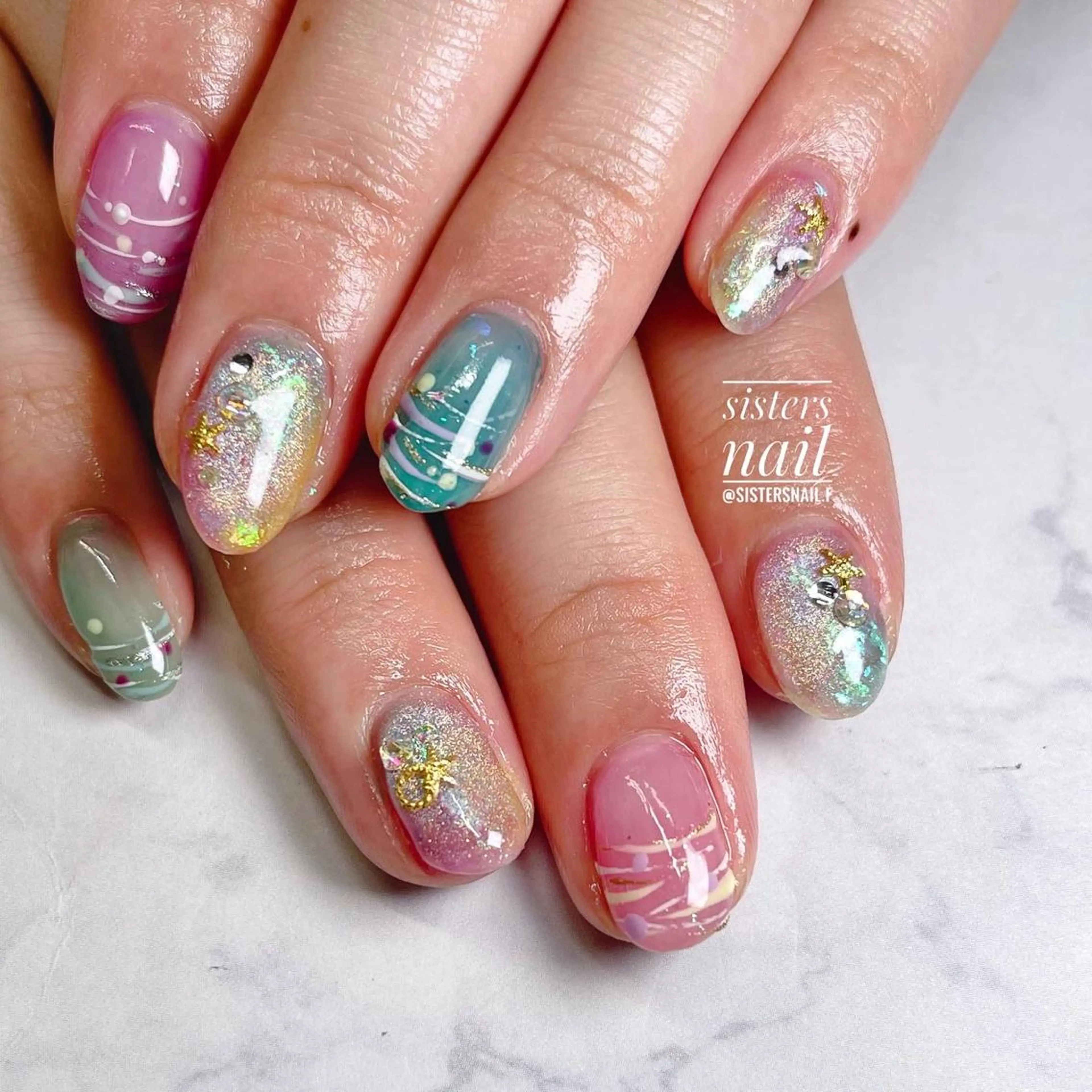 ネイル アートネイル ジェルネイル マグネットネイル 夏ネイル sisters nail.fのネイルデザイン