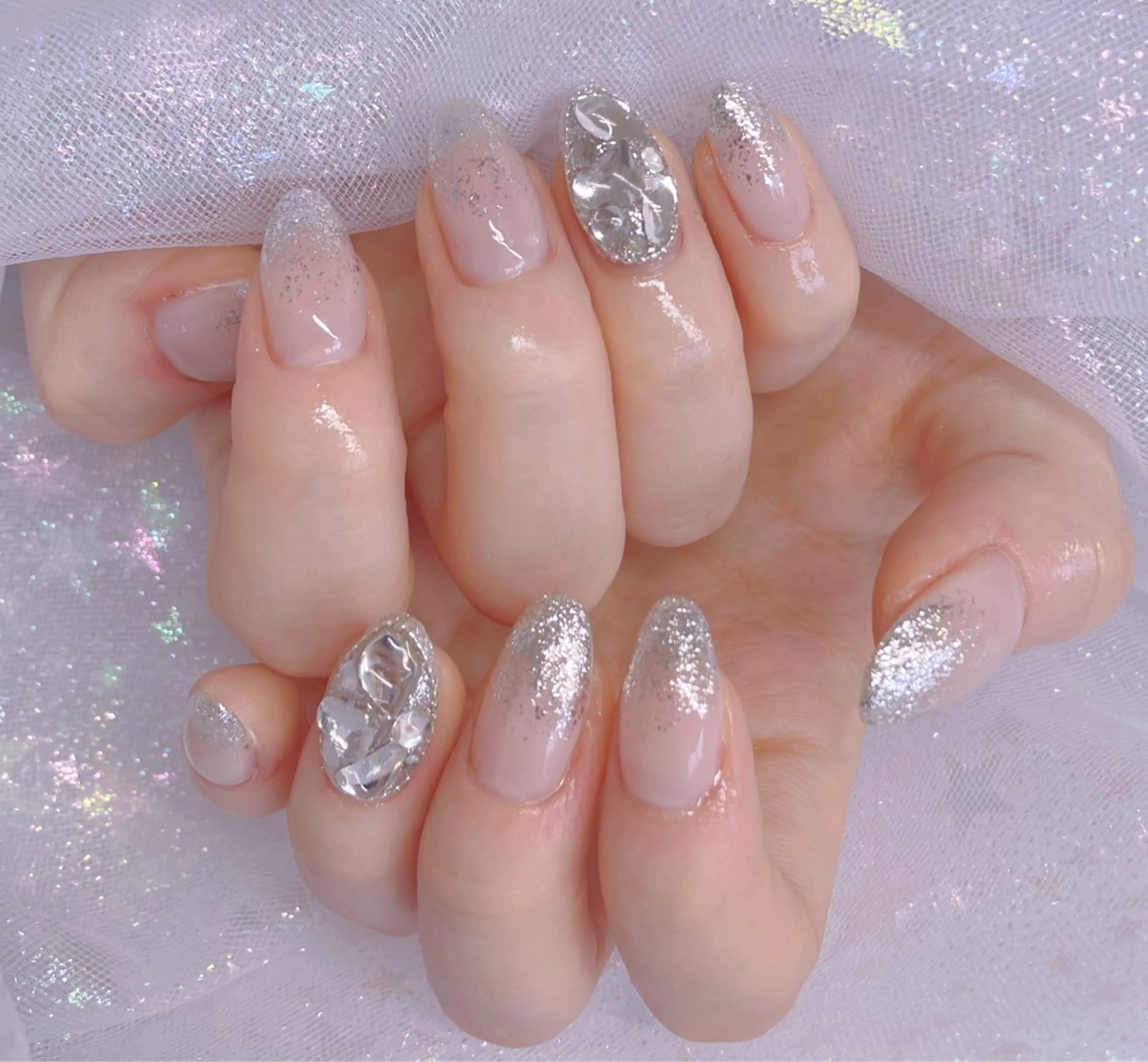 ネイル アートネイル 韓国ネイル 水色 ロングネイル マグネットネイル ハンドネイル ハンドケア NailDemure 【銀座店】のネイルデザイン