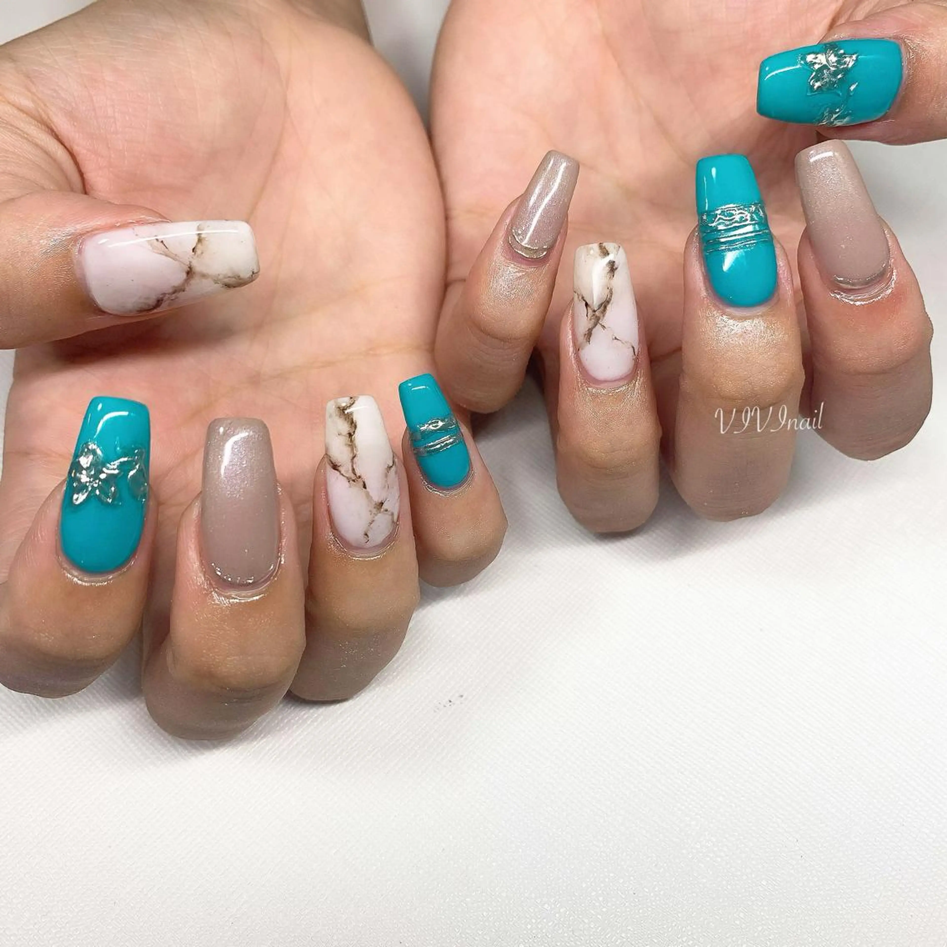 ネイル ブルー 夏ネイル ハンドネイル vivi nailのネイルデザイン