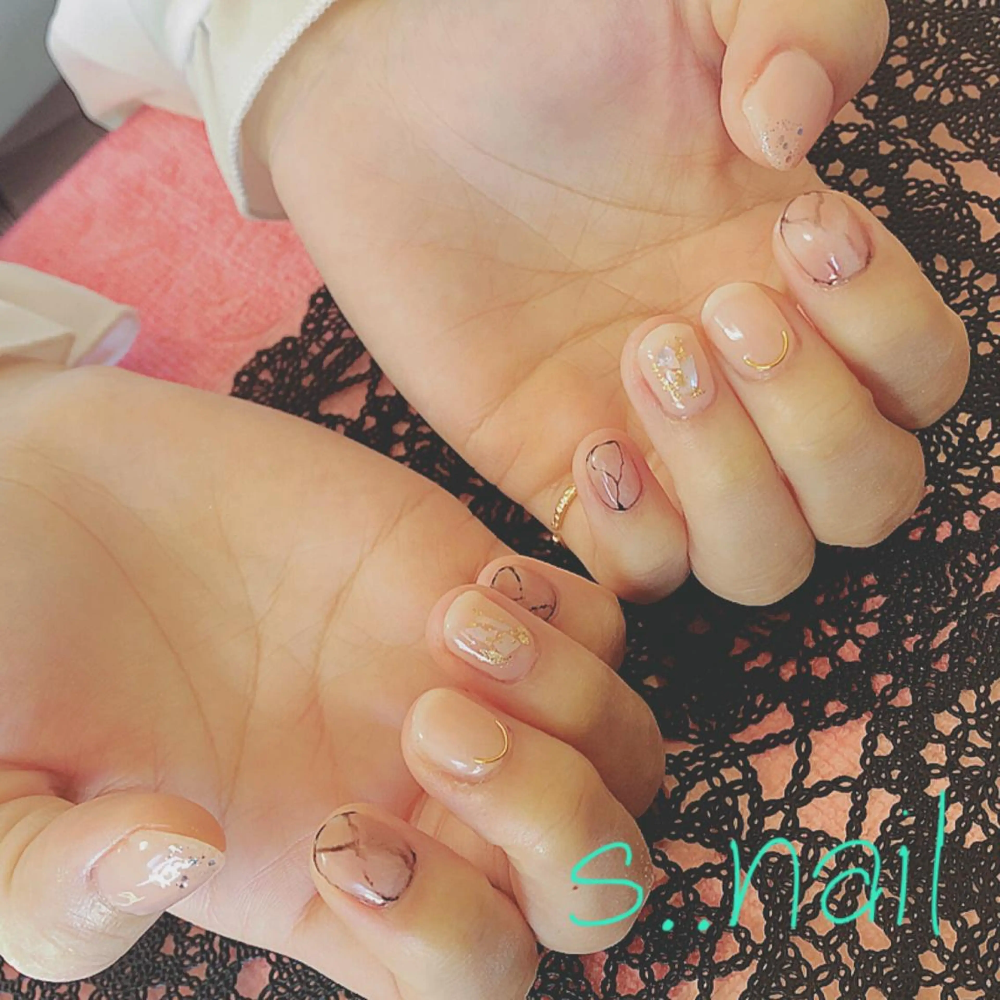 ネイル 大理石ネイル(マーブル) 持ち込み ピンク ハンドネイル フットネイル s..nail / MORITAのネイルデザイン