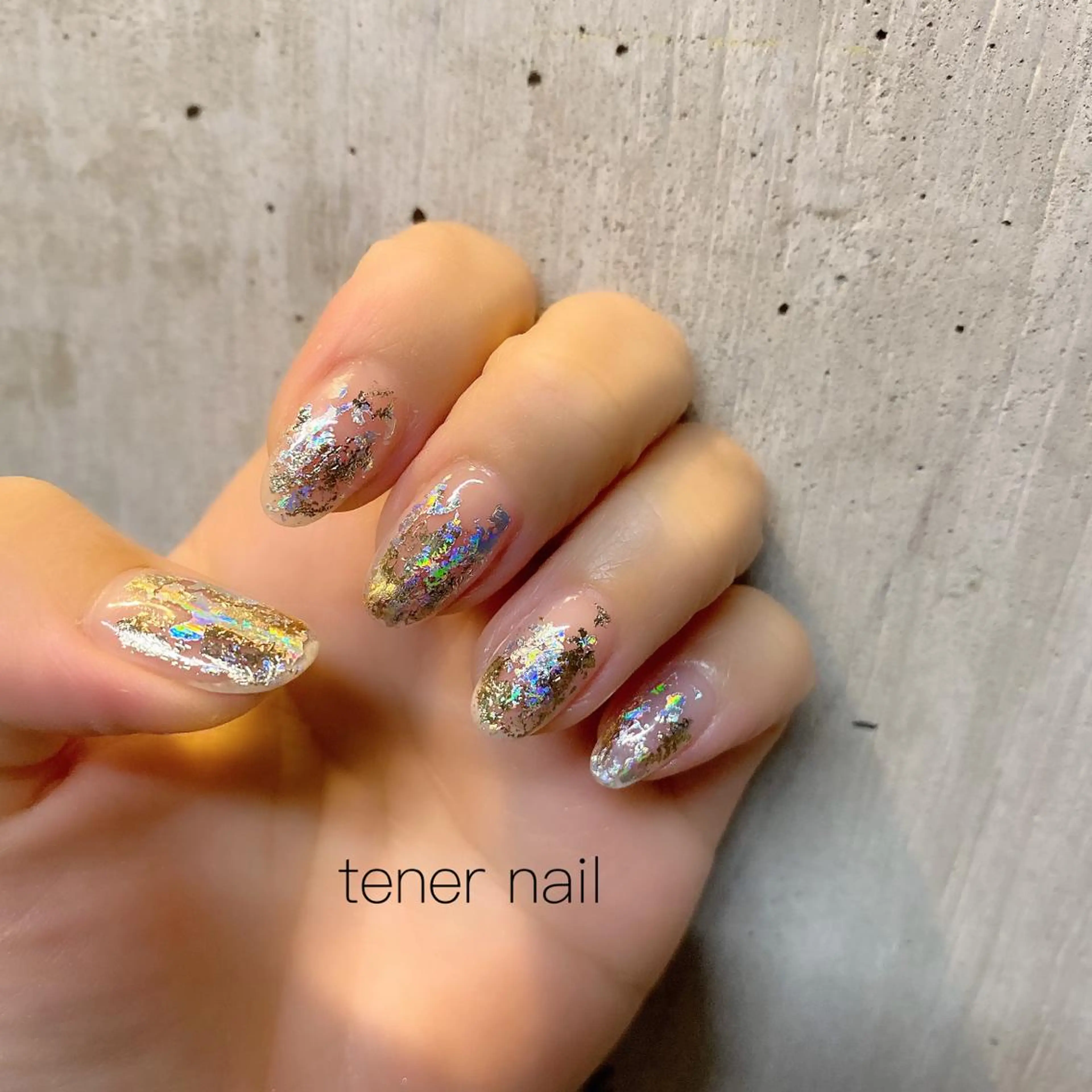ネイル オーロラネイル クリアネイル ゴールド テネルネイル tener nailのネイルデザイン