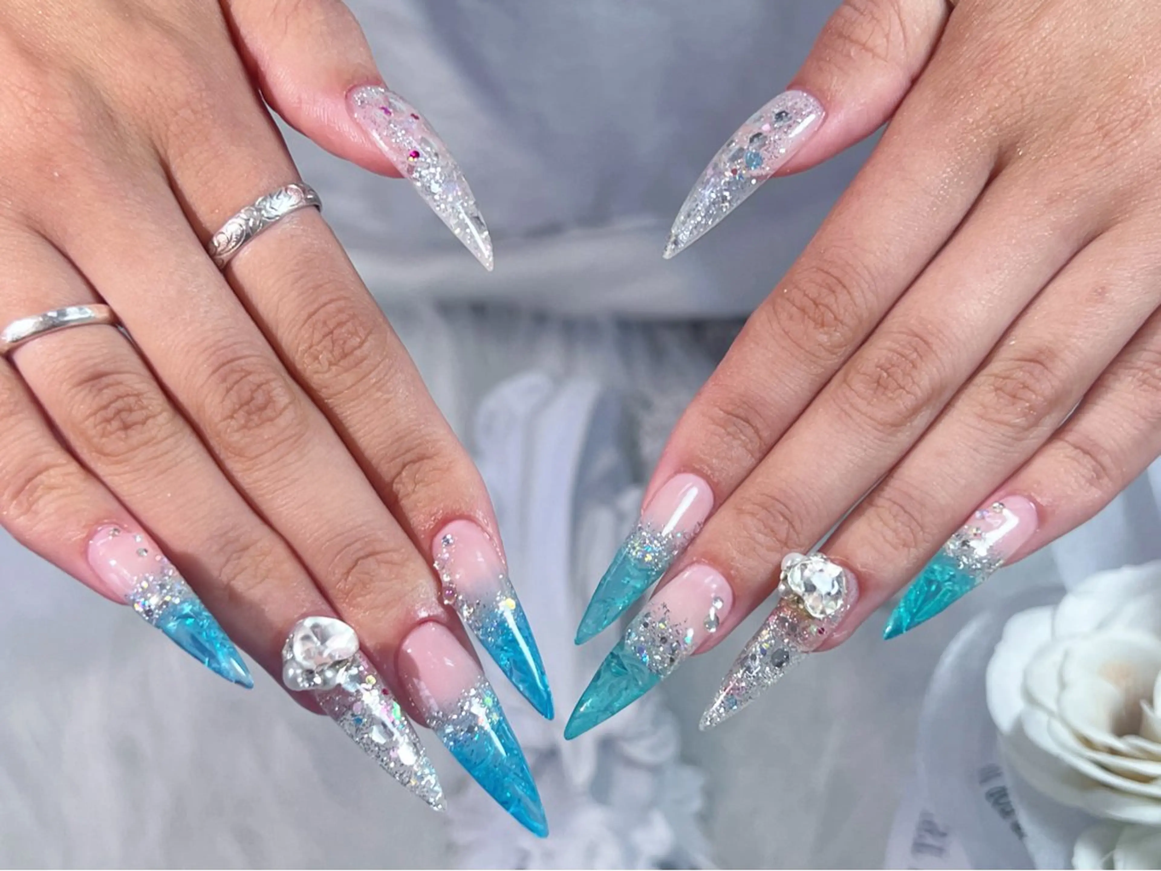 ネイル 氷ネイル・うるうるネイル マグネットネイル 持ち込み スカルプネイル 夏ネイル ハンドネイル Painty所属・Painty nailのネイルデザイン