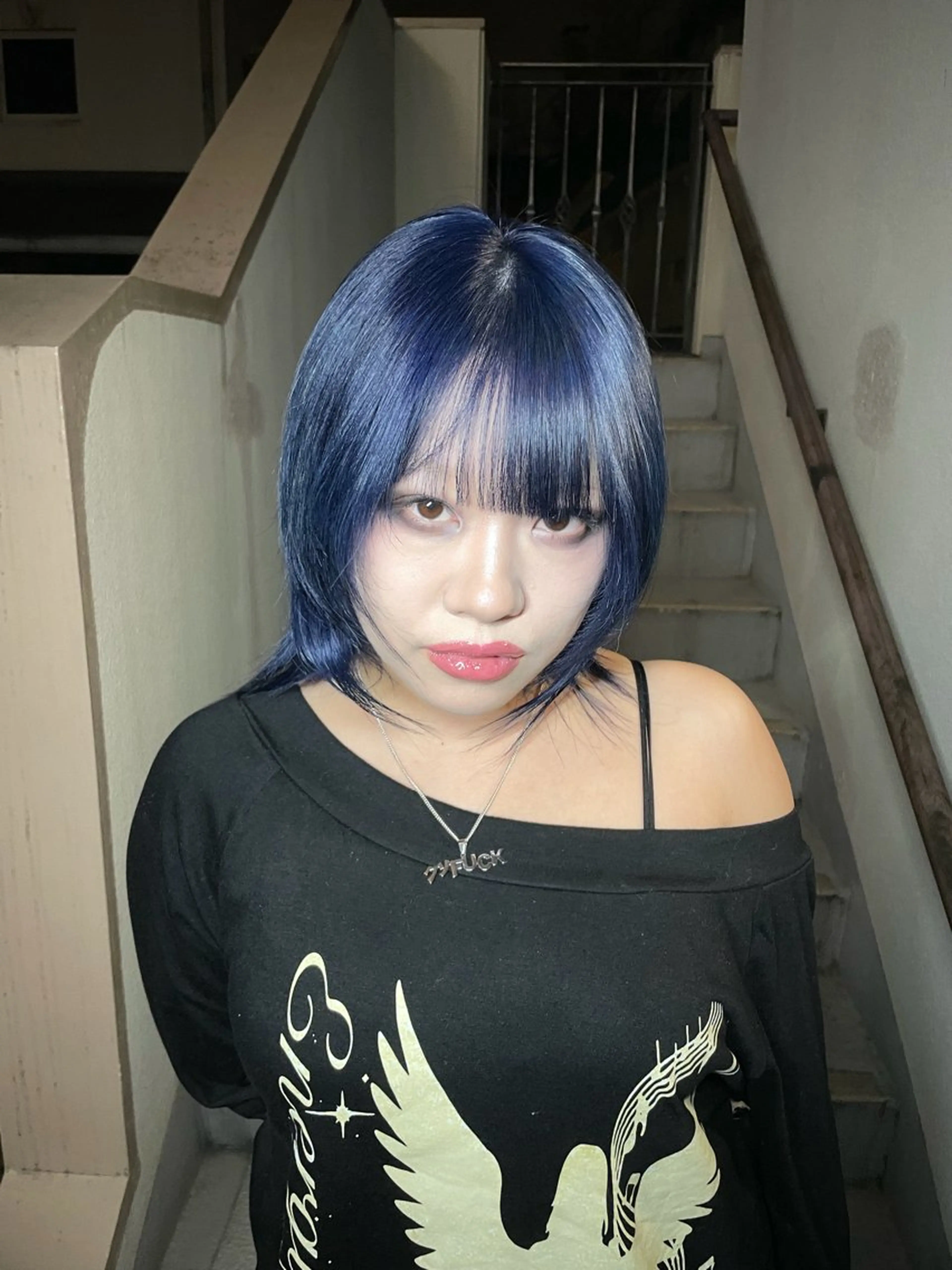 ミディアム カラー ブルーカラー ネイビーカラー ヘアカラー トリートメント 表参道/ハイライト バレイヤージュのヘアスタイル