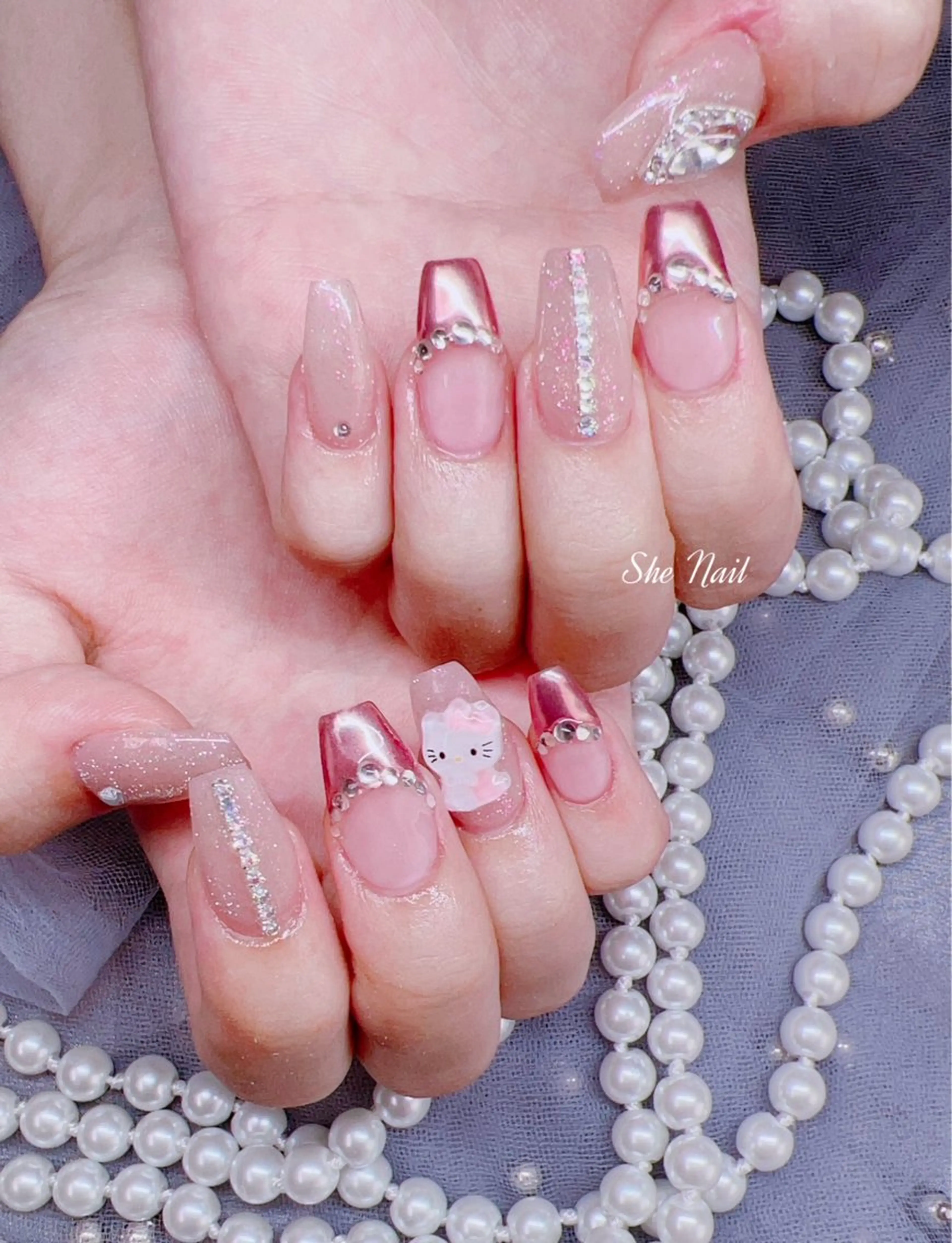 ネイル チークネイル フレンチネイル マグネットネイル ミラーネイル 持ち込み ハンドネイル She   Nail所属・ISA_ BELLAのネイルデザイン