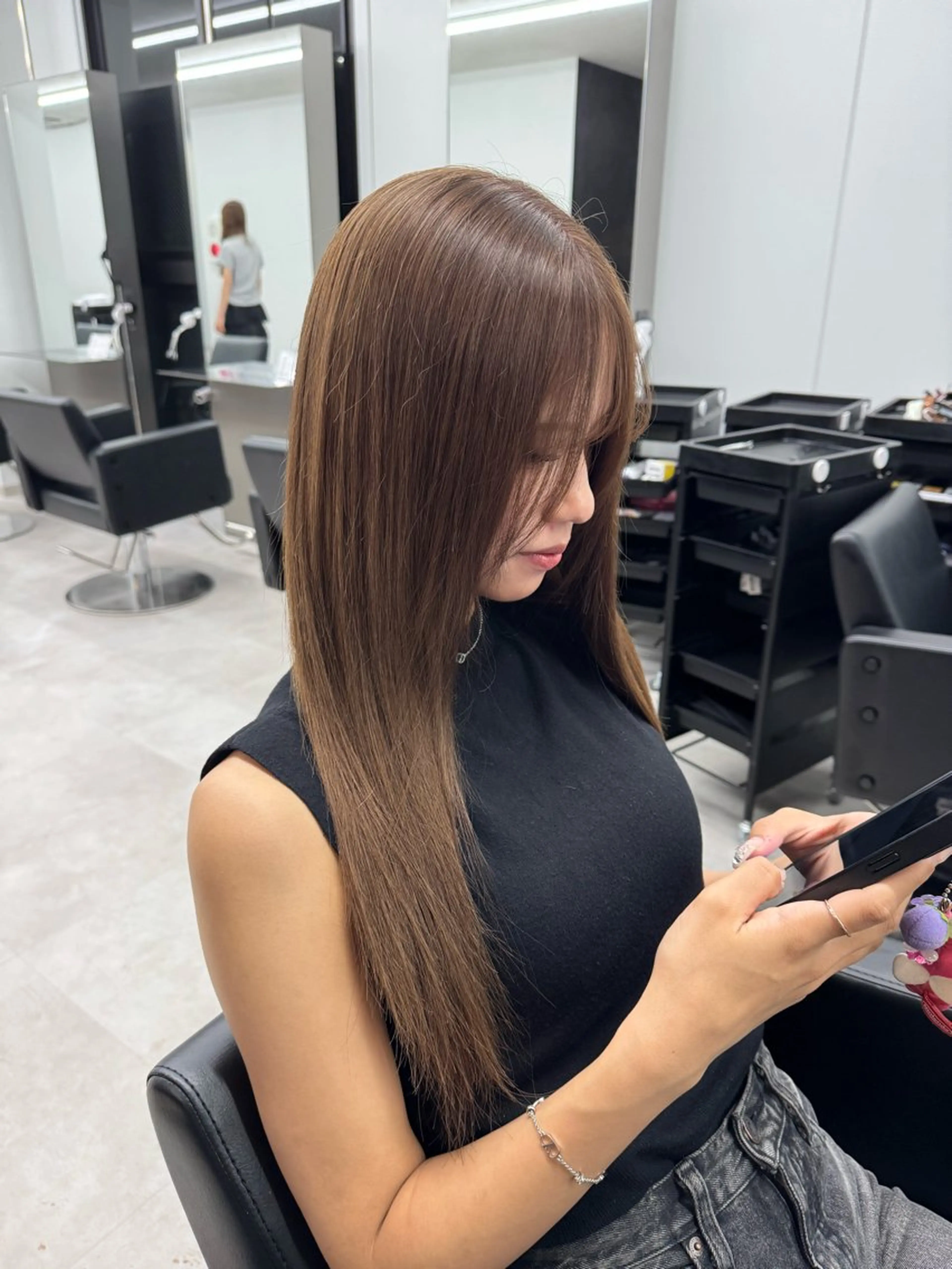 ロング カラー ベージュカラー ブリーチ ミルクティーベージュ エクステ ハイトーン/エクステ /韓国ヘアKENTAのヘアスタイル