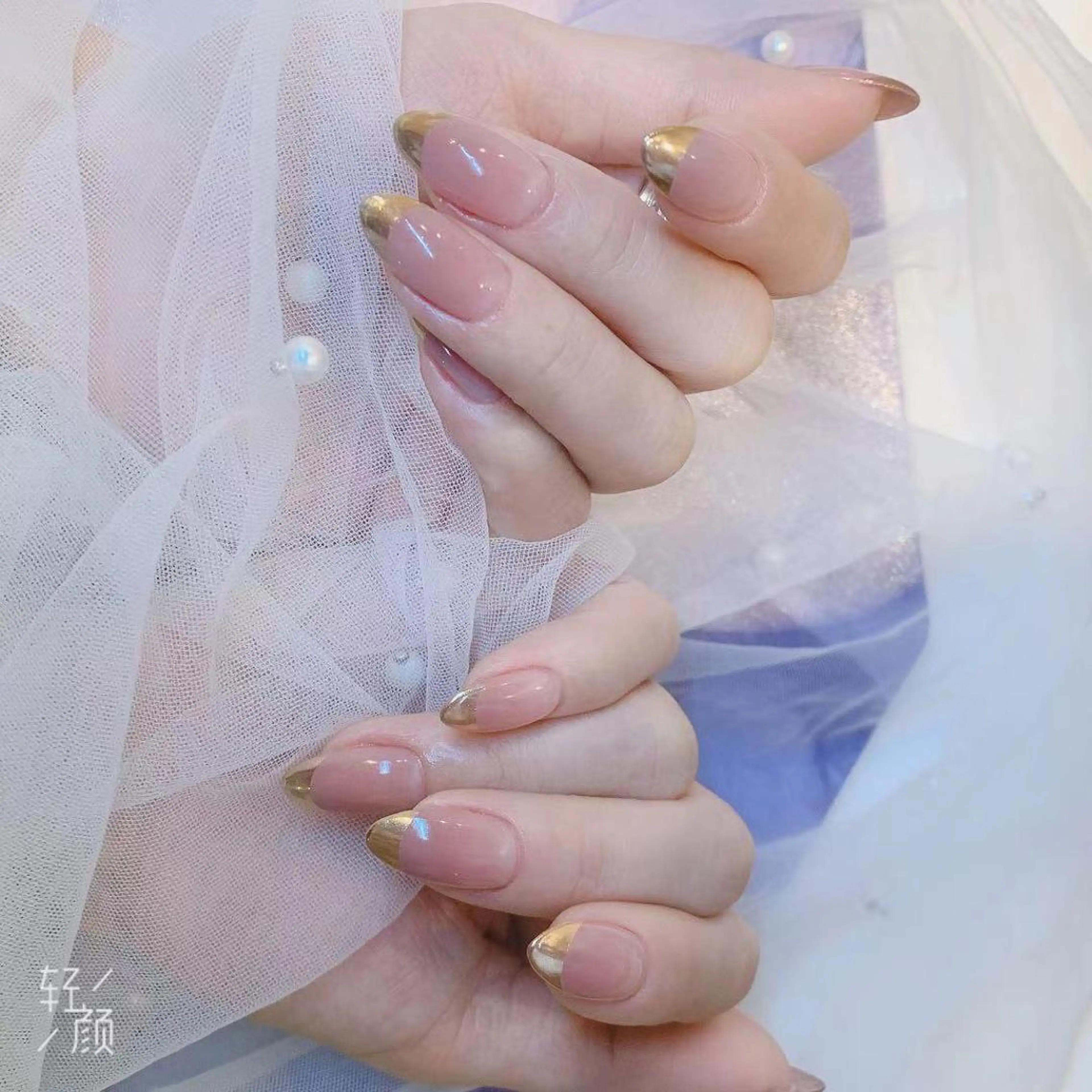 ネイル フレンチネイル ゴールド グラデーション ミラーネイル ピンク 長さだし専門店 M2　rikaのネイルデザイン
