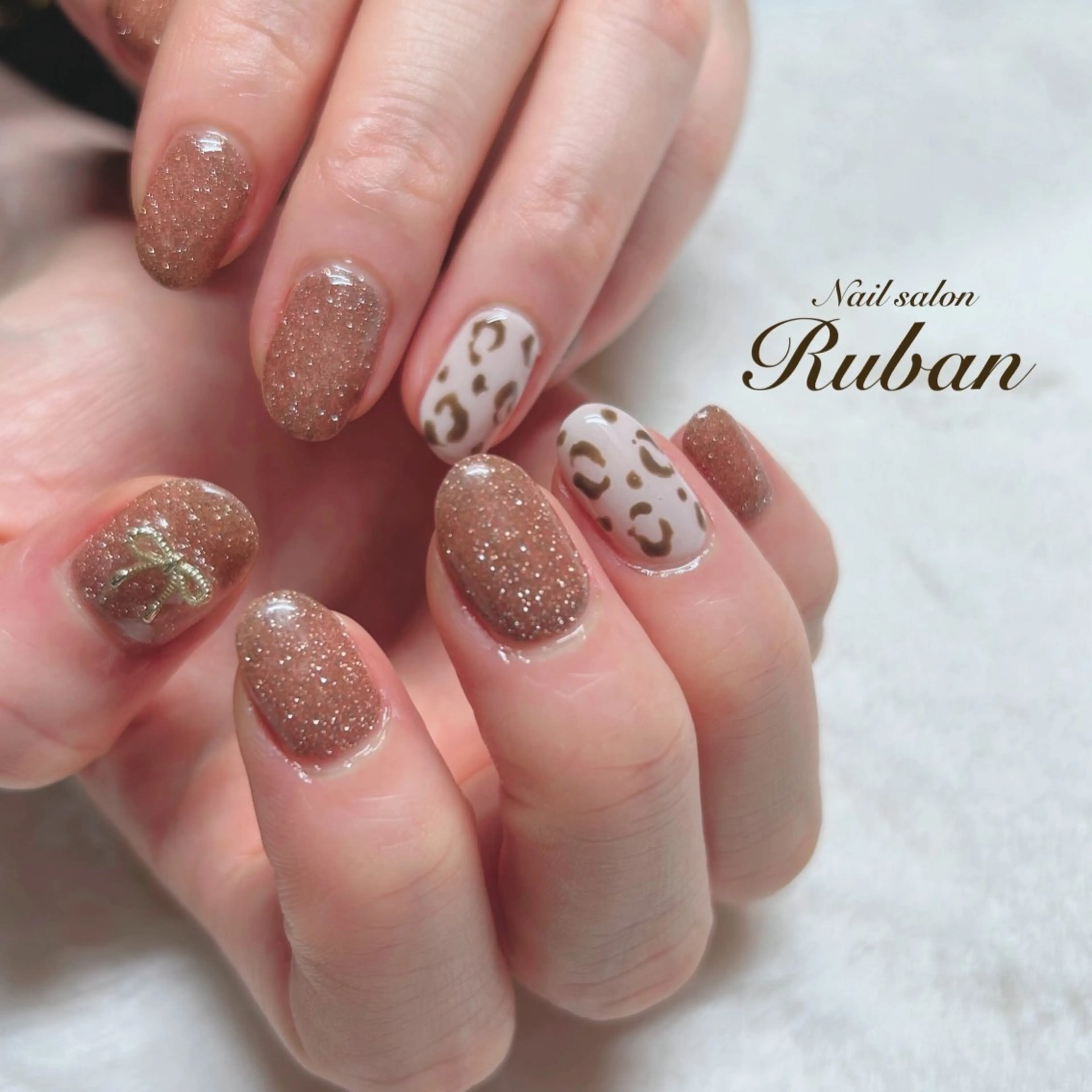 ネイル アニマル柄 フラッシュネイル リボン Nail salon Rubanのネイルデザイン