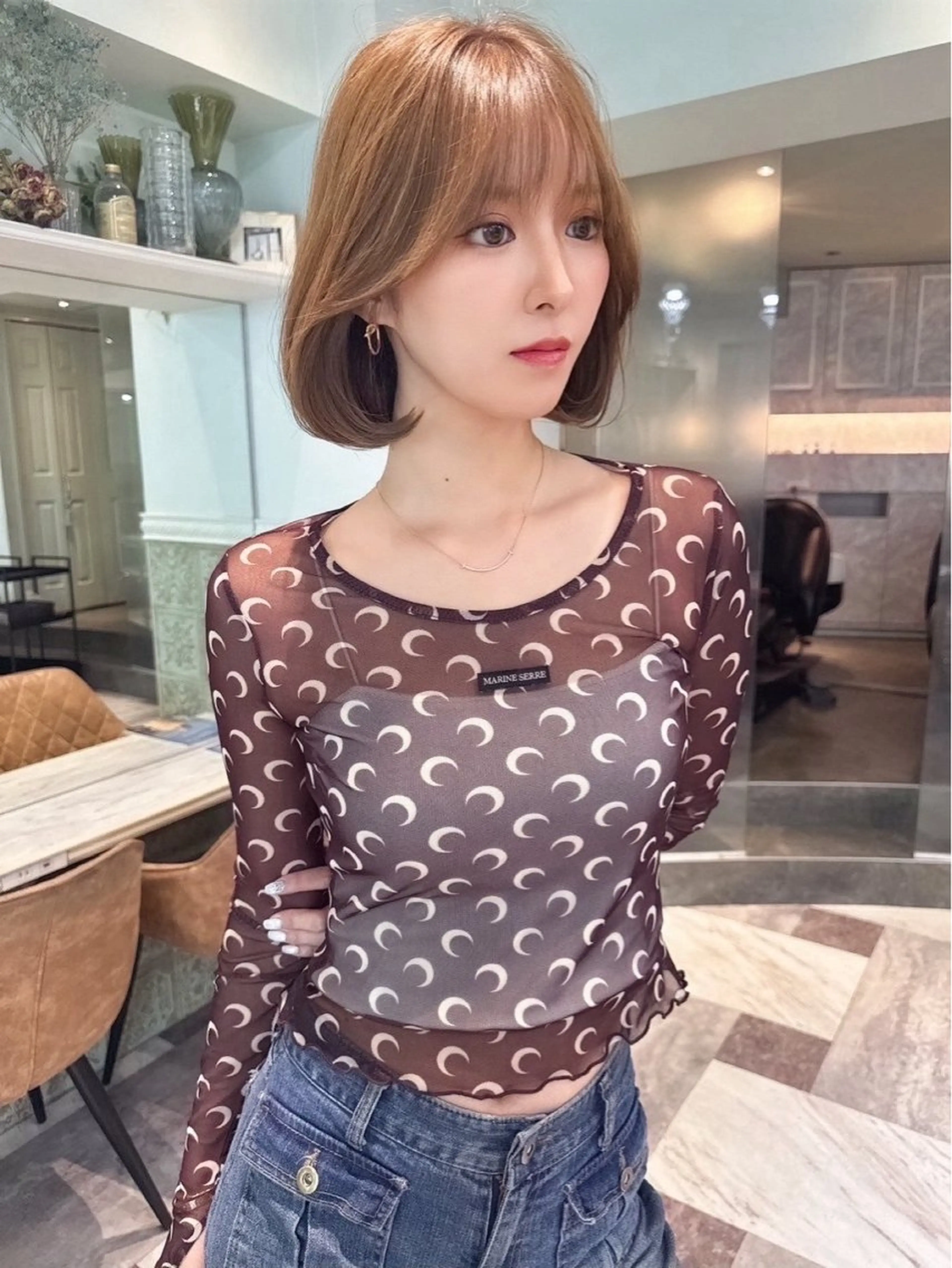 ミディアム ショートボブ 韓国風カラー ボブ くびれヘア 髪質改善 ボブ/顔周りカット /縮毛矯正/鈴木隆太のヘアスタイル