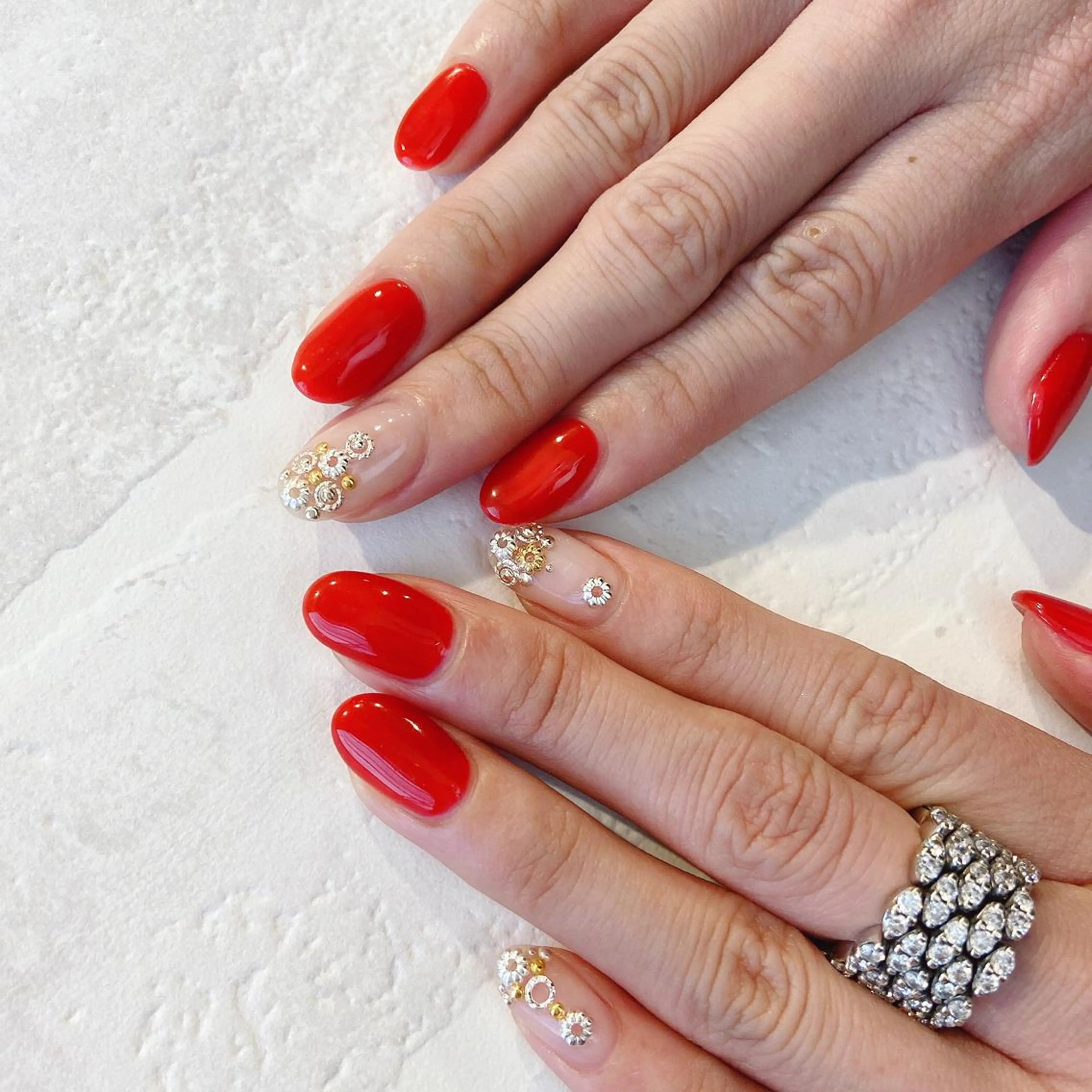 ネイル クリアネイル 赤色 ハンドネイル Nakazawa Mayuのネイルデザイン