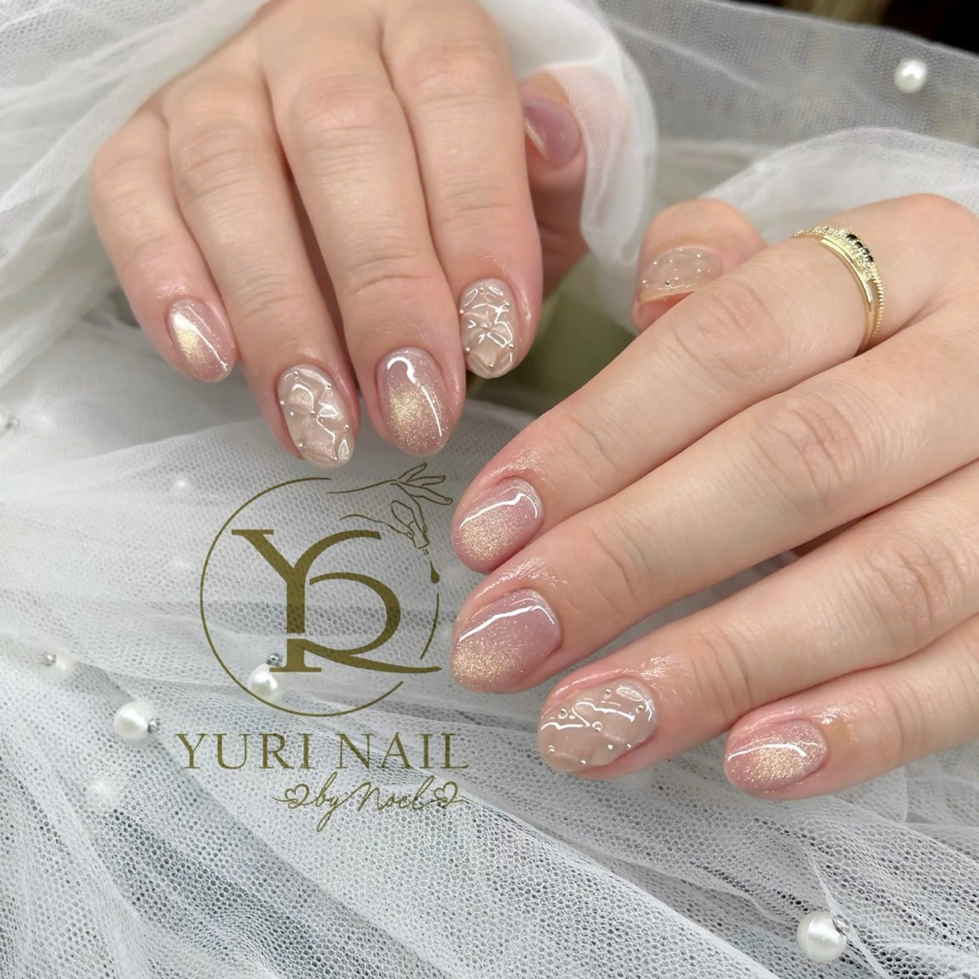 ネイル オーロラネイル ブルー チークネイル フレンチネイル グラデーション ハンドネイル フットネイル ハンドケア YURI Nail NARITAのネイルデザイン