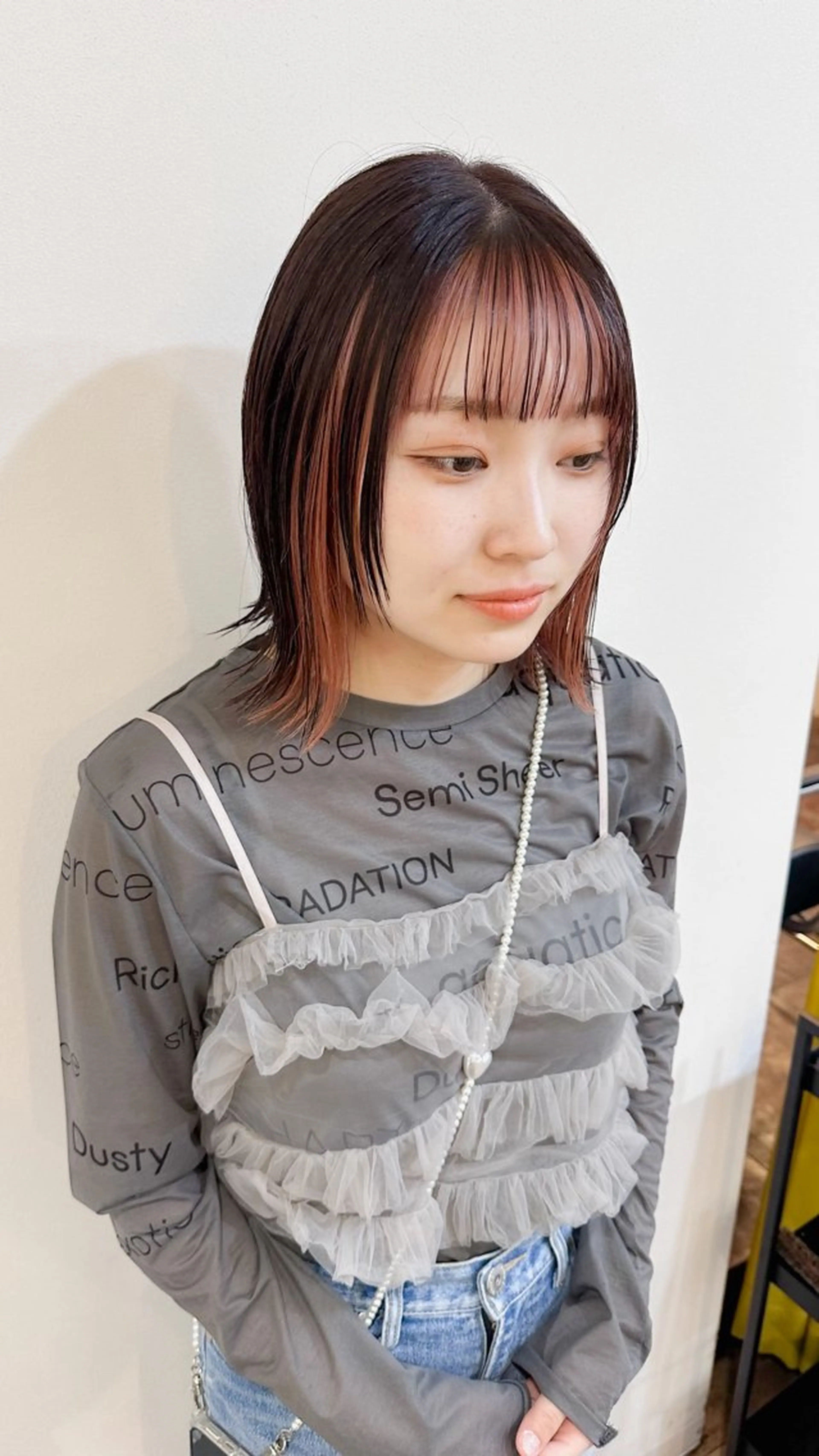 ミディアム カラー インナーカラー カット ヘアカラー トリートメント 竹内啓太 ボブのヘアスタイル