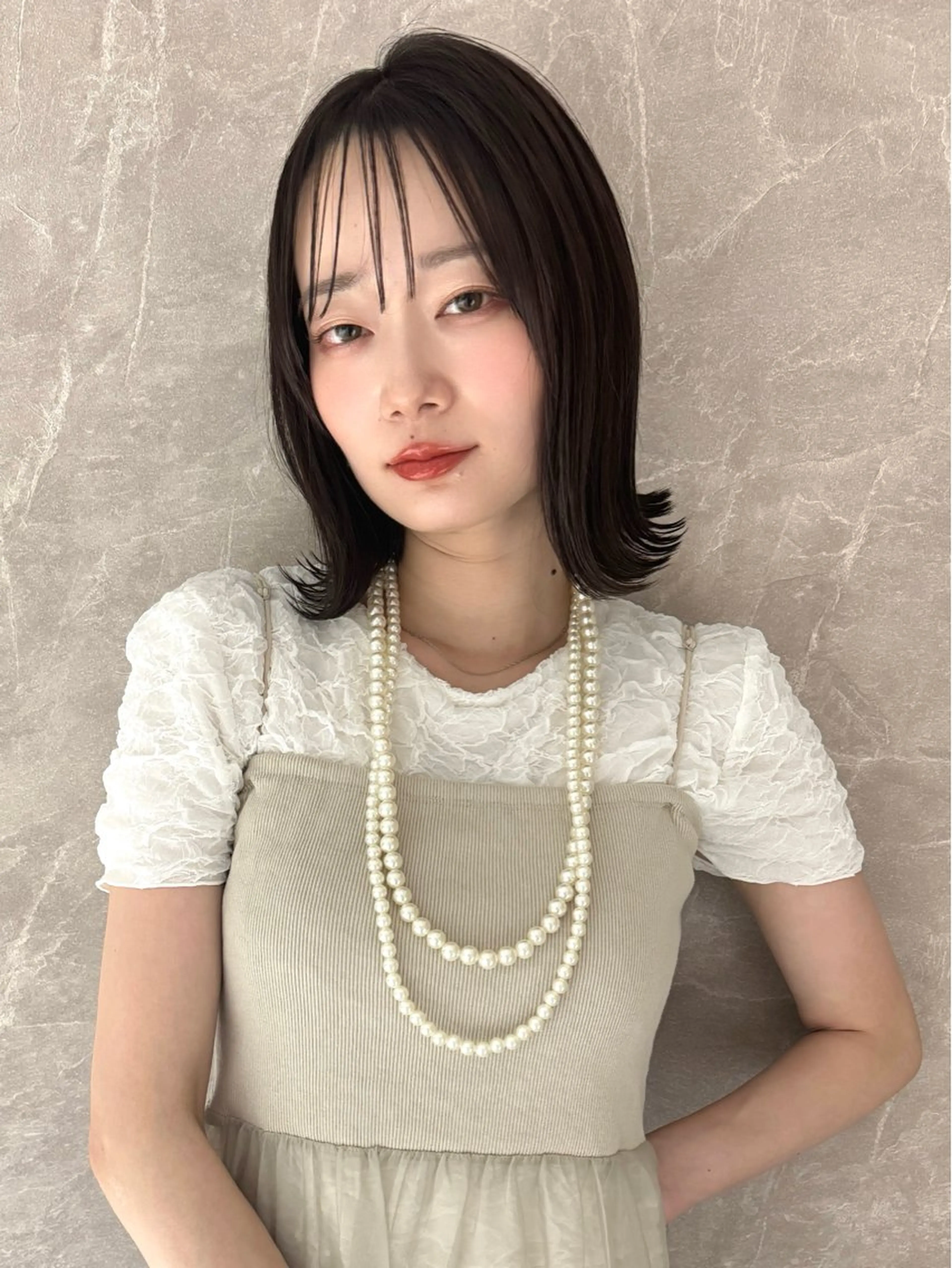 ミディアム カット トリートメント 顔まわりカット/ボブ レイヤー/今城愛友花のヘアスタイル