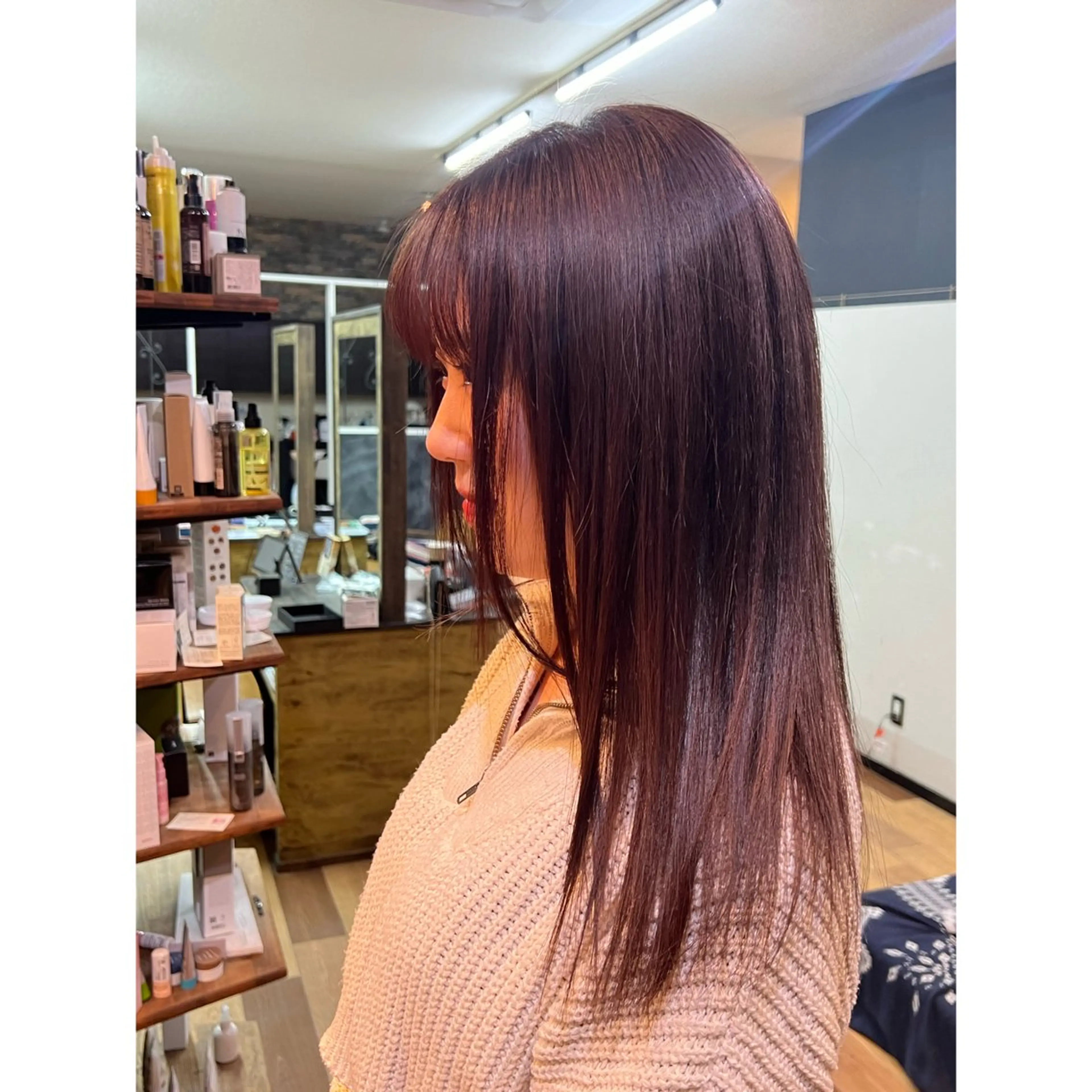 ミディアム カラー ブラウンカラー ピンクカラー 石本 静紅のヘアスタイル