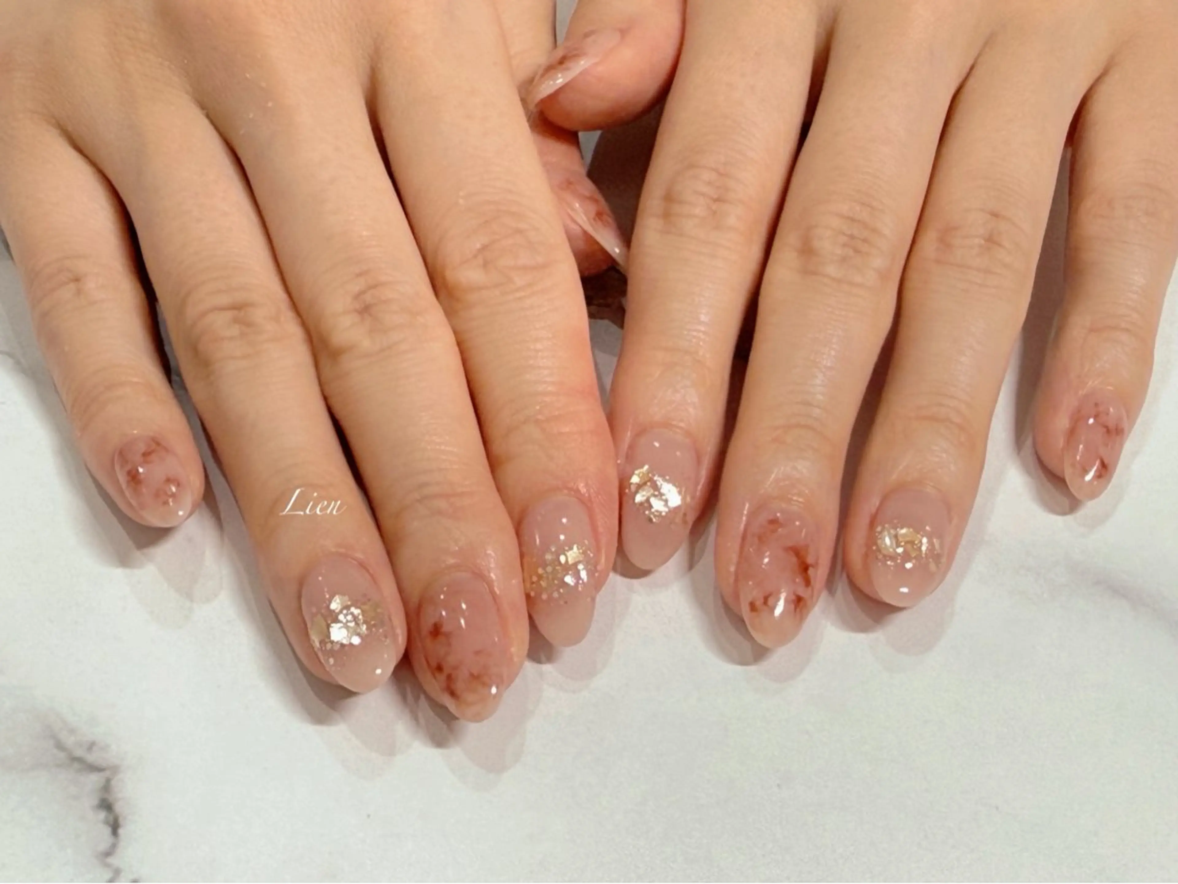 ネイル 長さ出し フットネイル フレンチネイル ジェルネイル ガラスフレンチ ハンドネイル Lien（リアン） 銀座駅6分のネイルデザイン