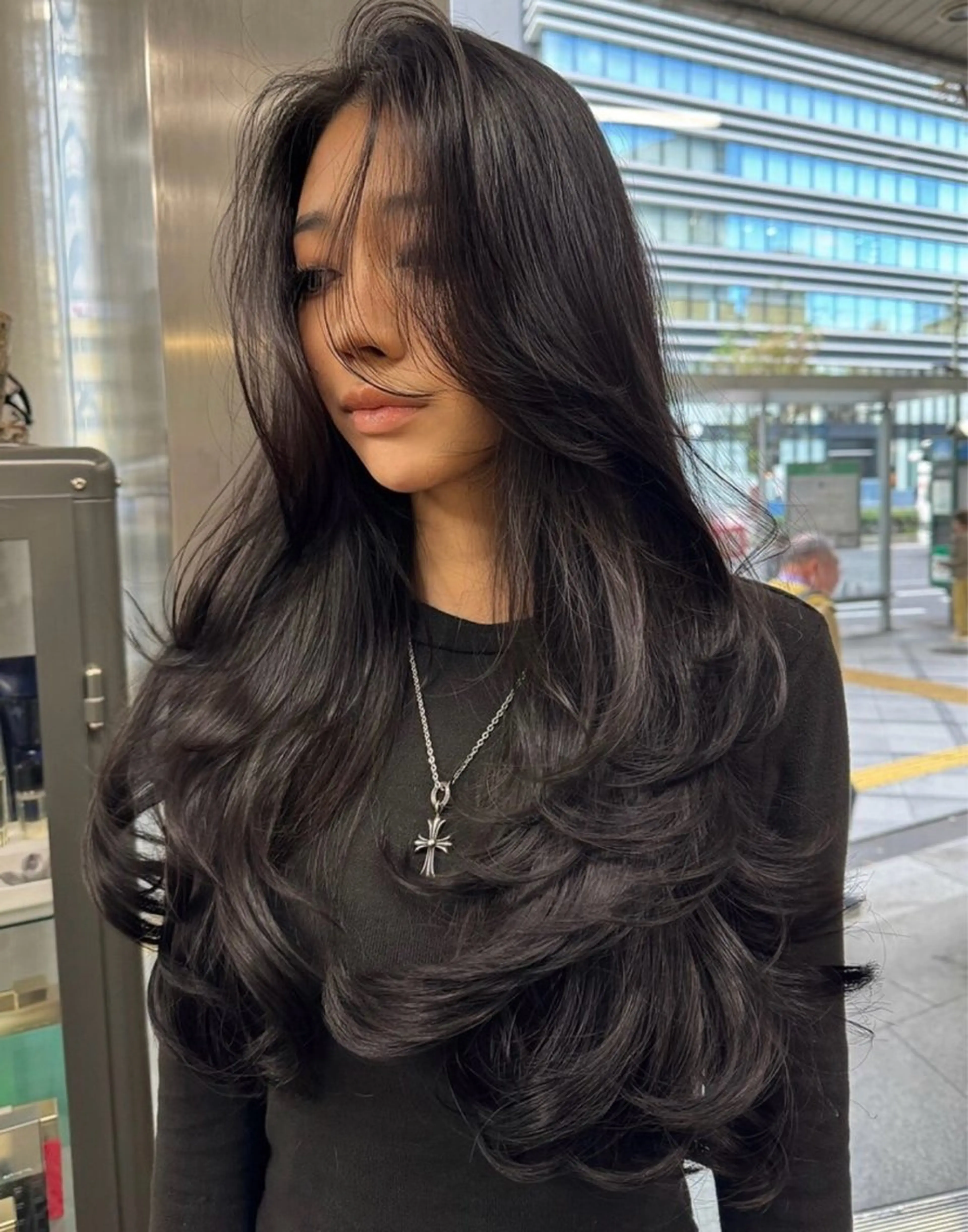 ロング カラー カット ヘアカラー ハイライト、レイヤー カット/西梅田/中西のヘアスタイル