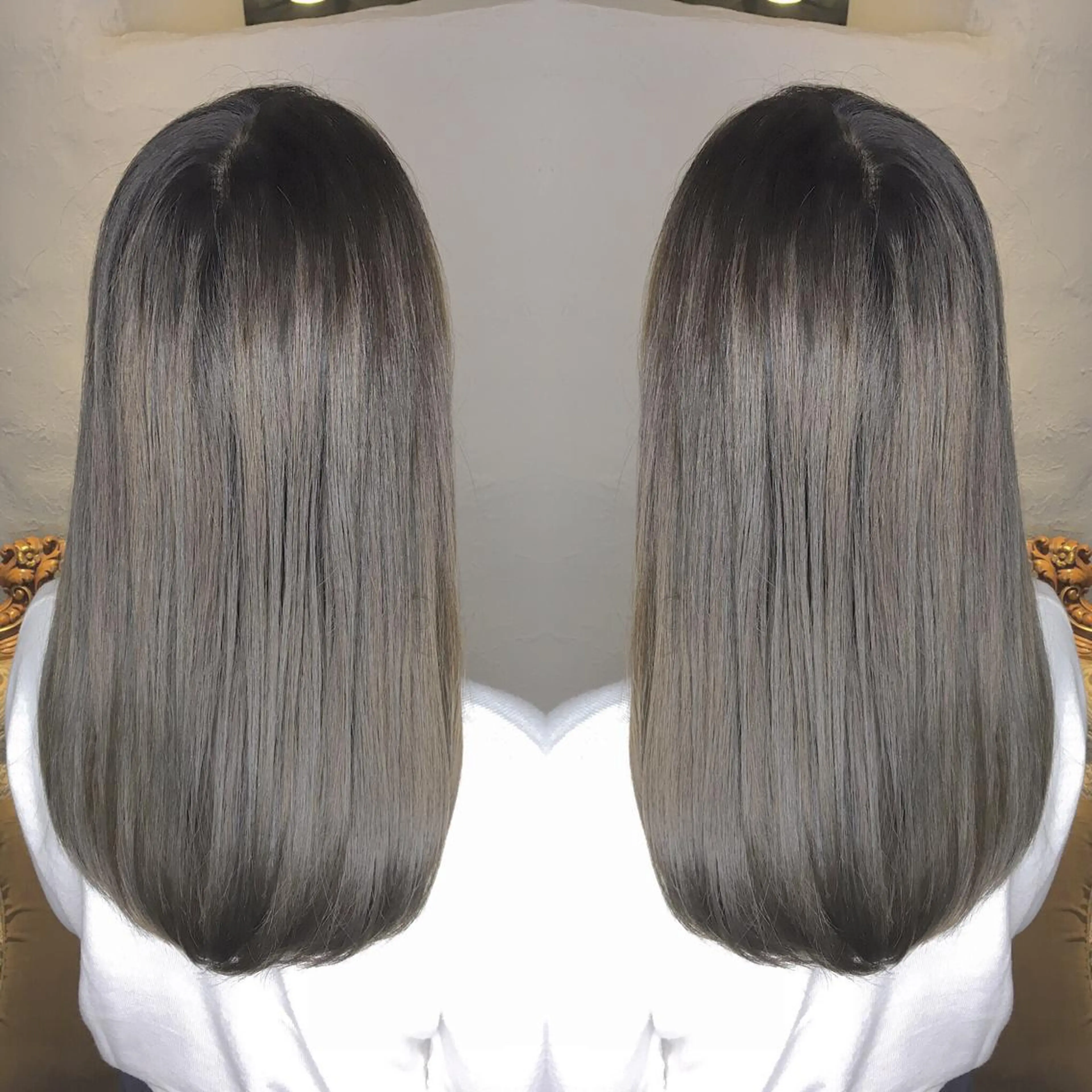 セミロング カラー パーマ ヘアアレンジ ベージュカラー シルバー シルバーベージュ エグチ アキラのヘアスタイル