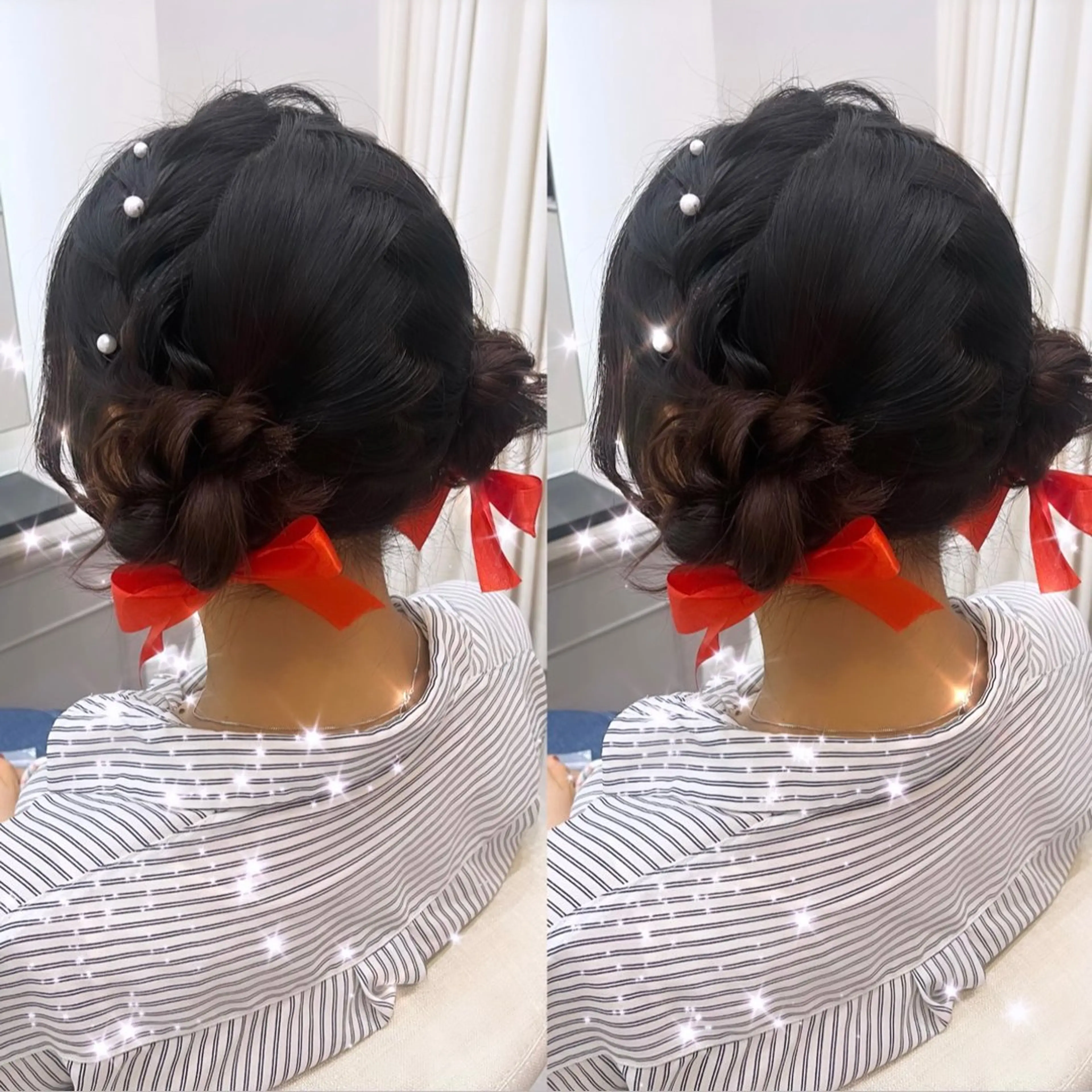 ミディアム ヘアアレンジ お団子ヘア ヘアセット lien ヒジリのヘアスタイル